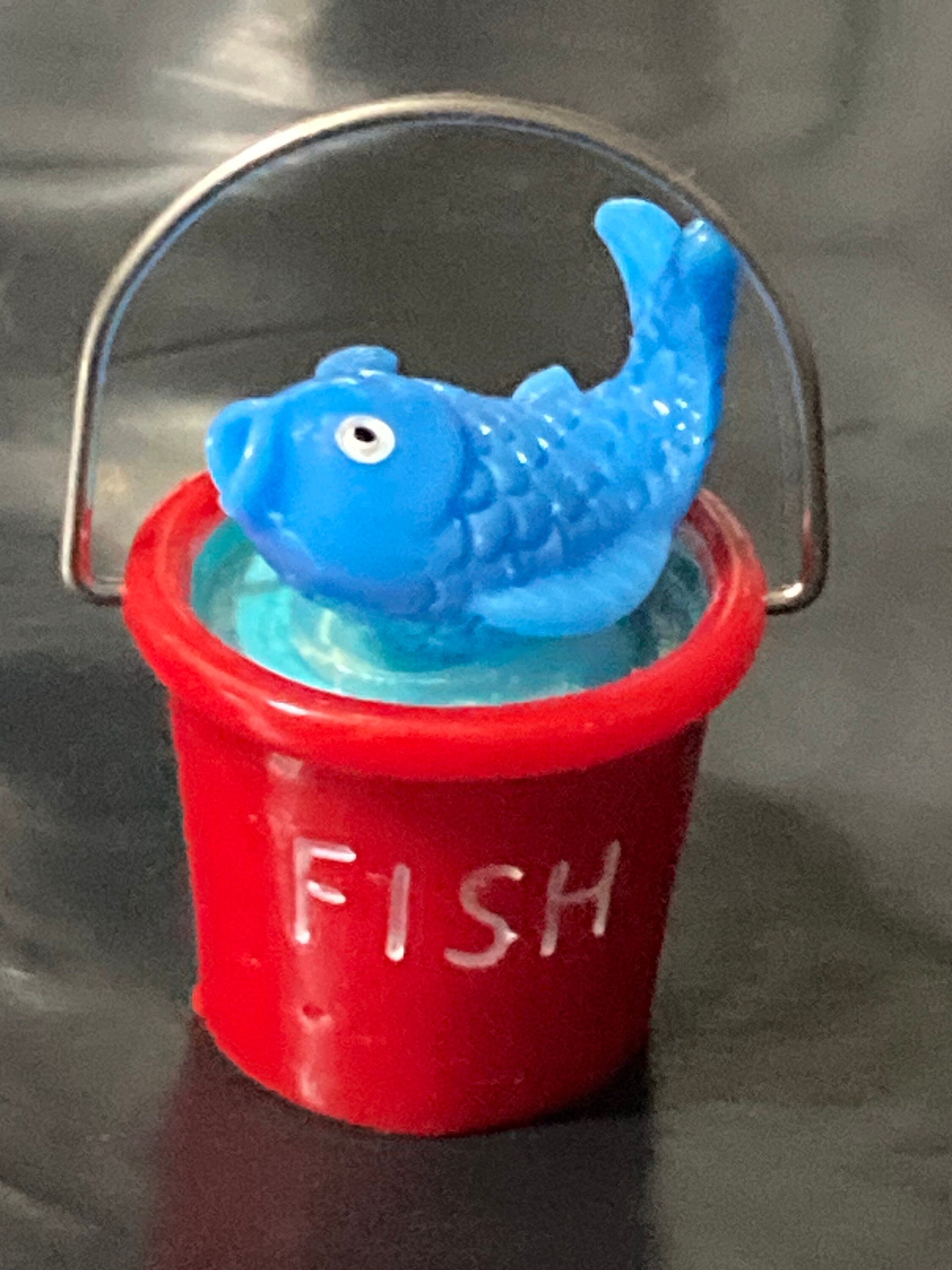 miniature red bucket fishing cake decoration topper , seaside nautical scenery prop