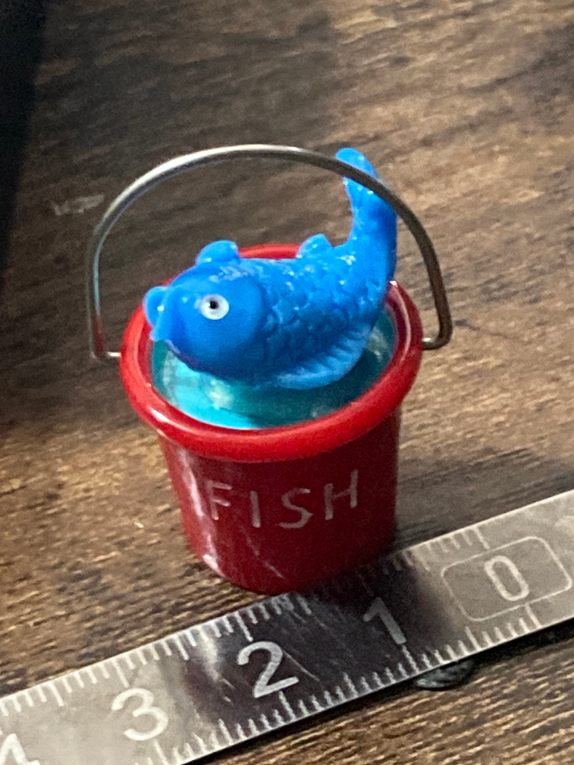 miniature red bucket fishing cake decoration topper , seaside nautical scenery prop