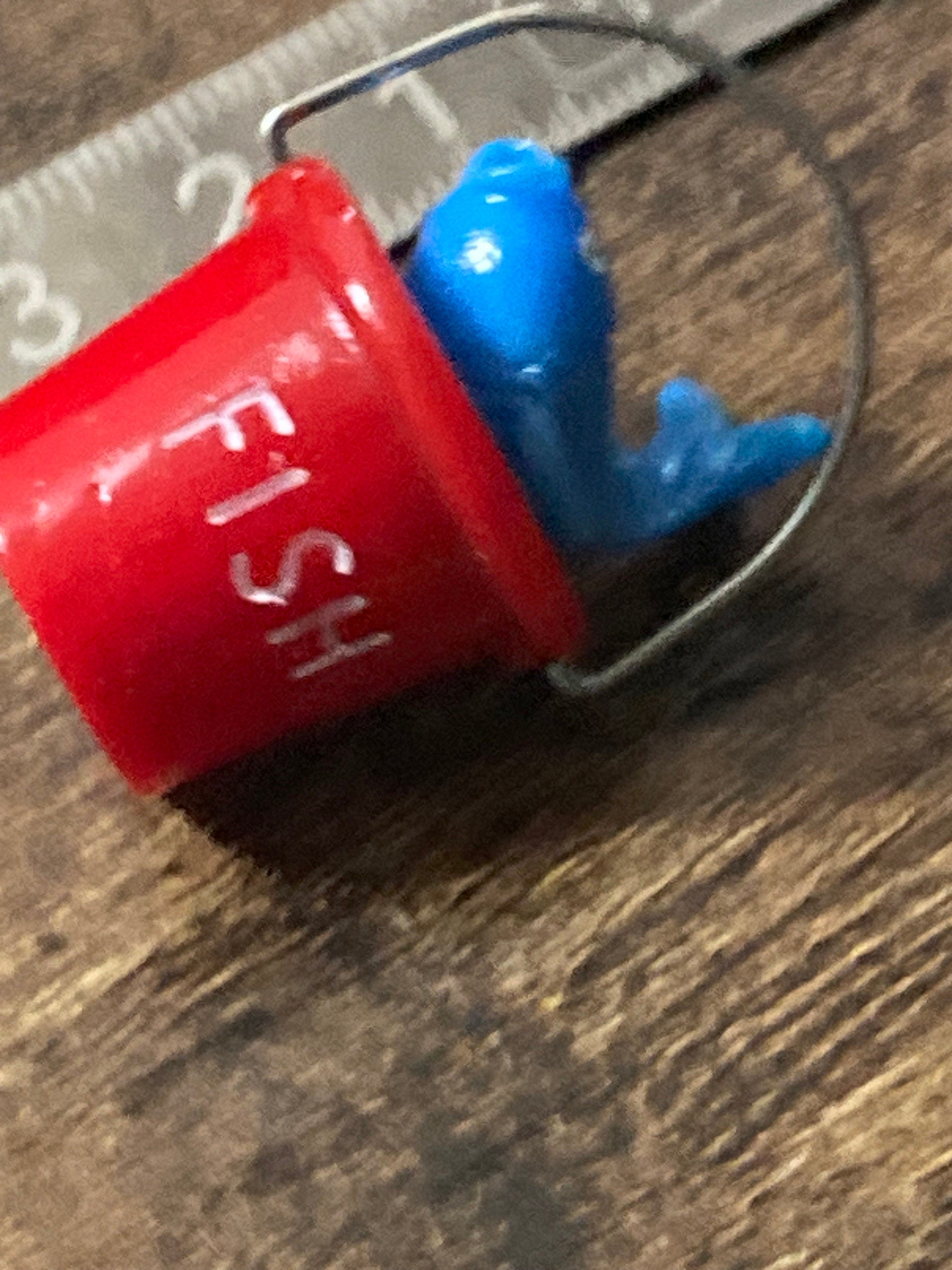 miniature red bucket fishing cake decoration topper , seaside nautical scenery prop