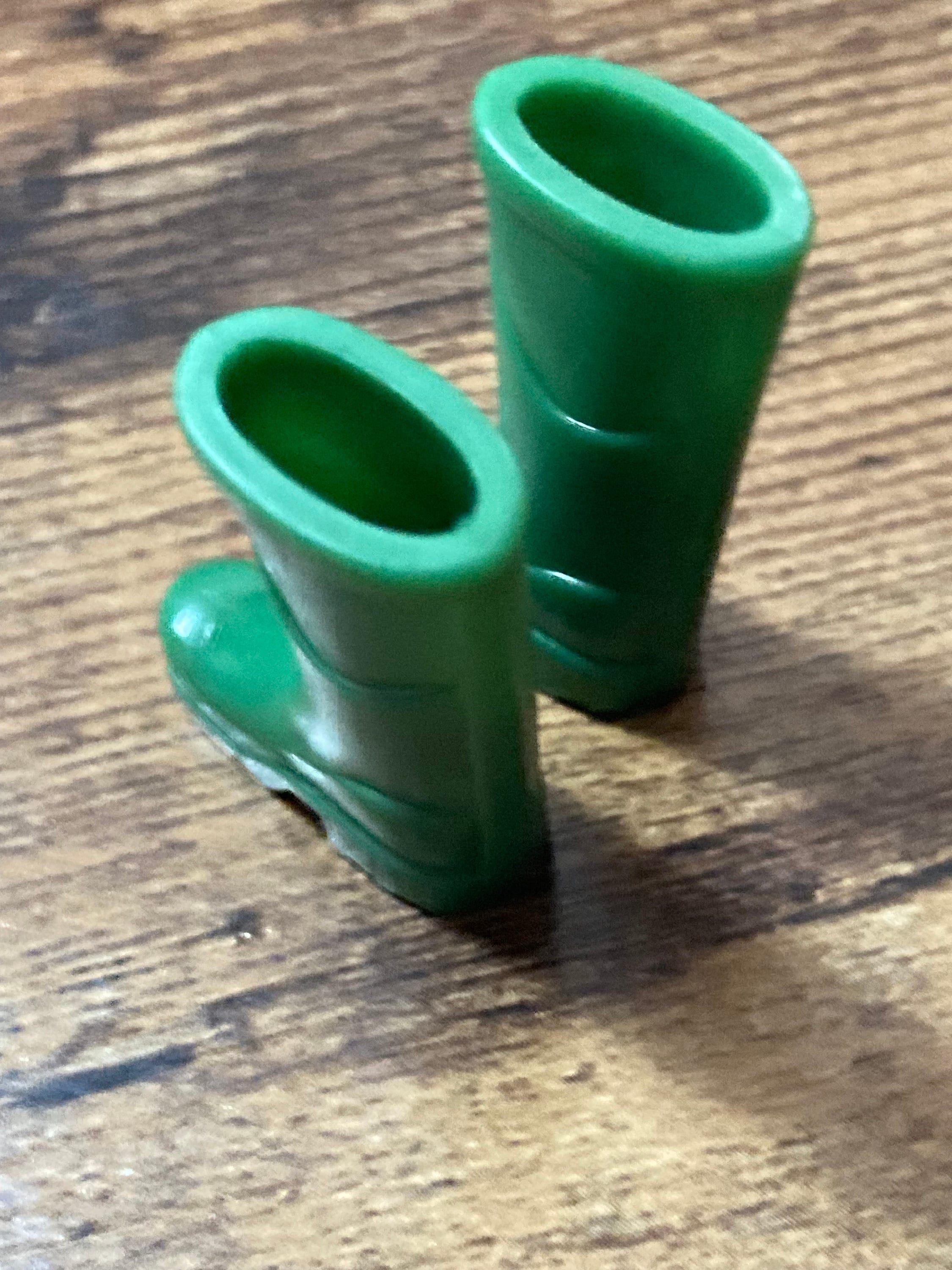 Miniature pair of green plastic wellington boots wellies gardener cake topper decoration scenery dolls