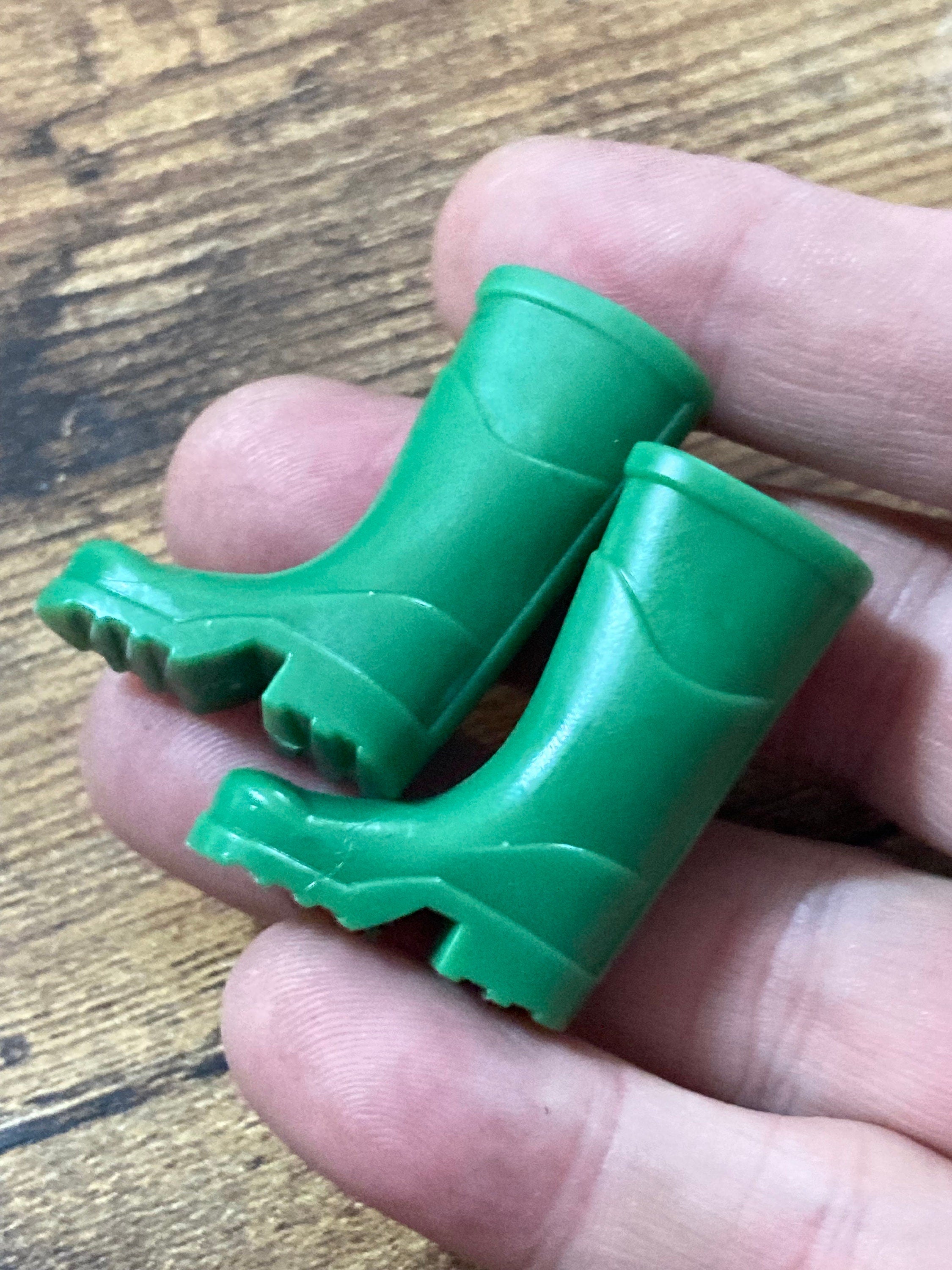Miniature pair of green plastic wellington boots wellies gardener cake topper decoration scenery dolls
