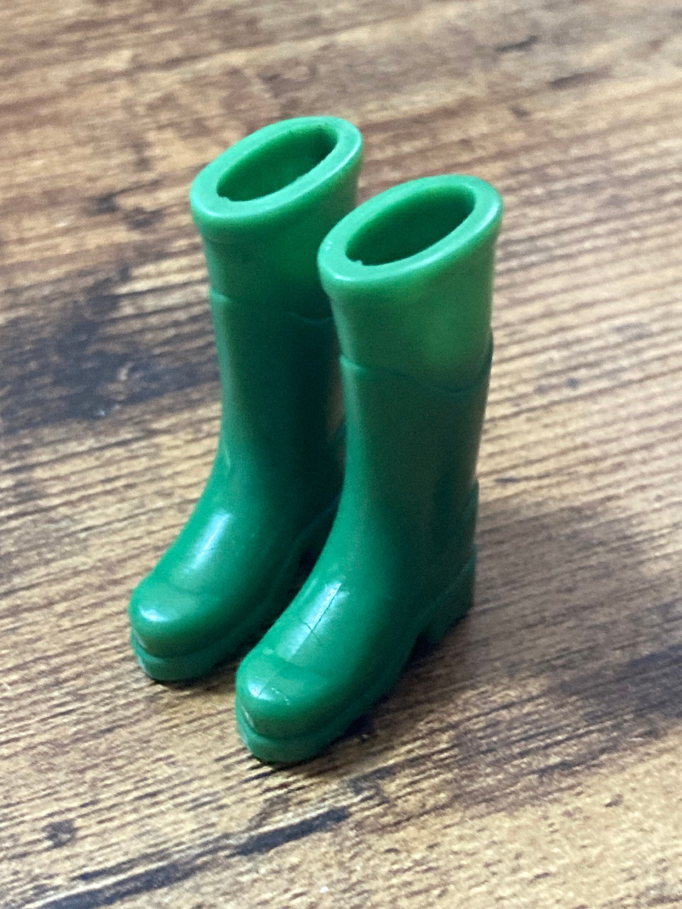 Miniature pair of green plastic wellington boots wellies gardener cake topper decoration scenery dolls
