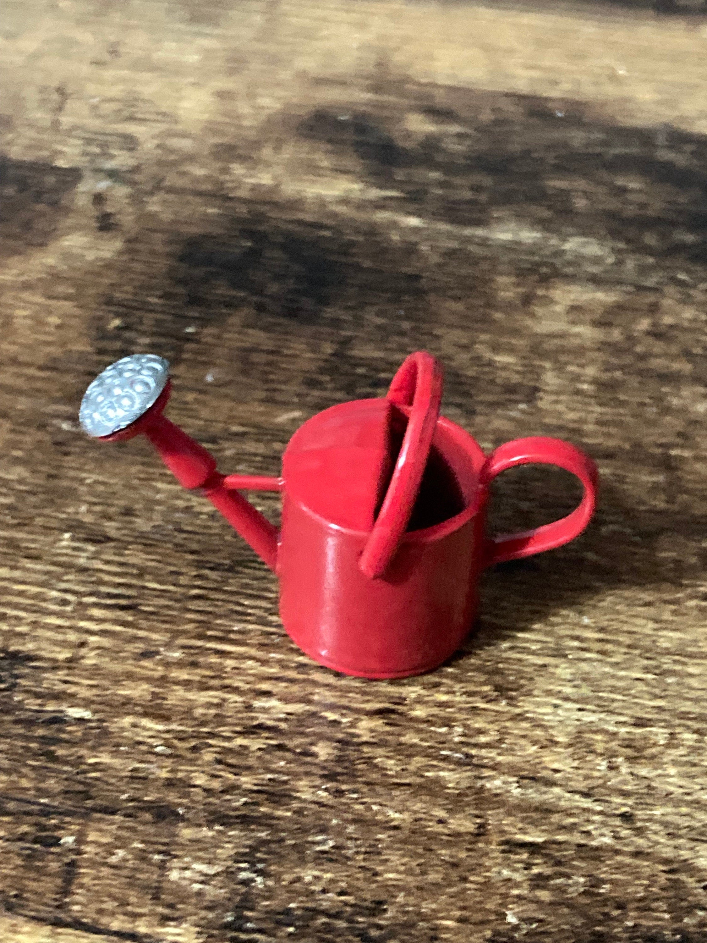 Miniature Red metal watering can garden tools gardener cake topper decoration scenery dolls