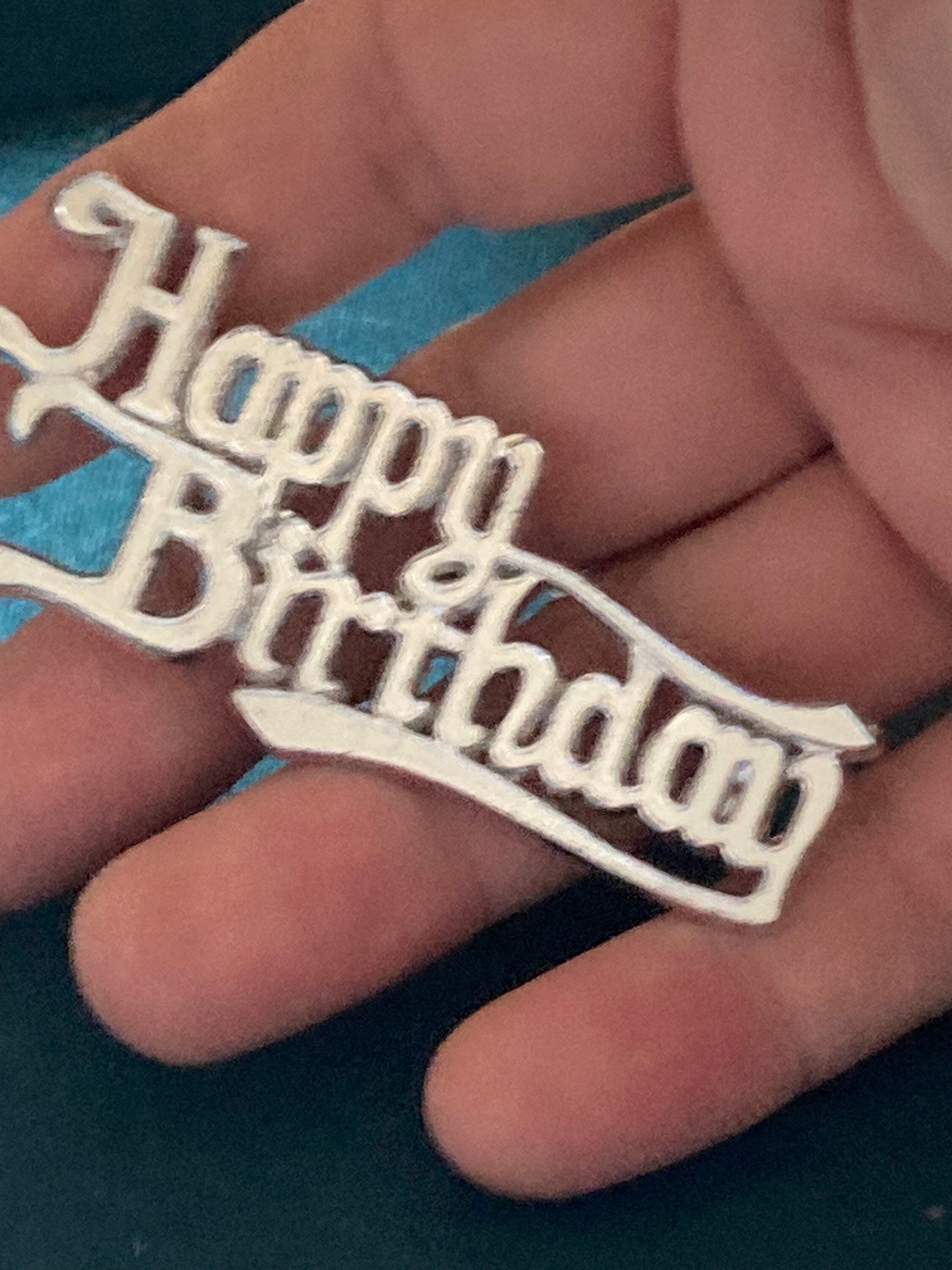 Vintage Happy Birthday Cake Decoration Silver Cake Topper