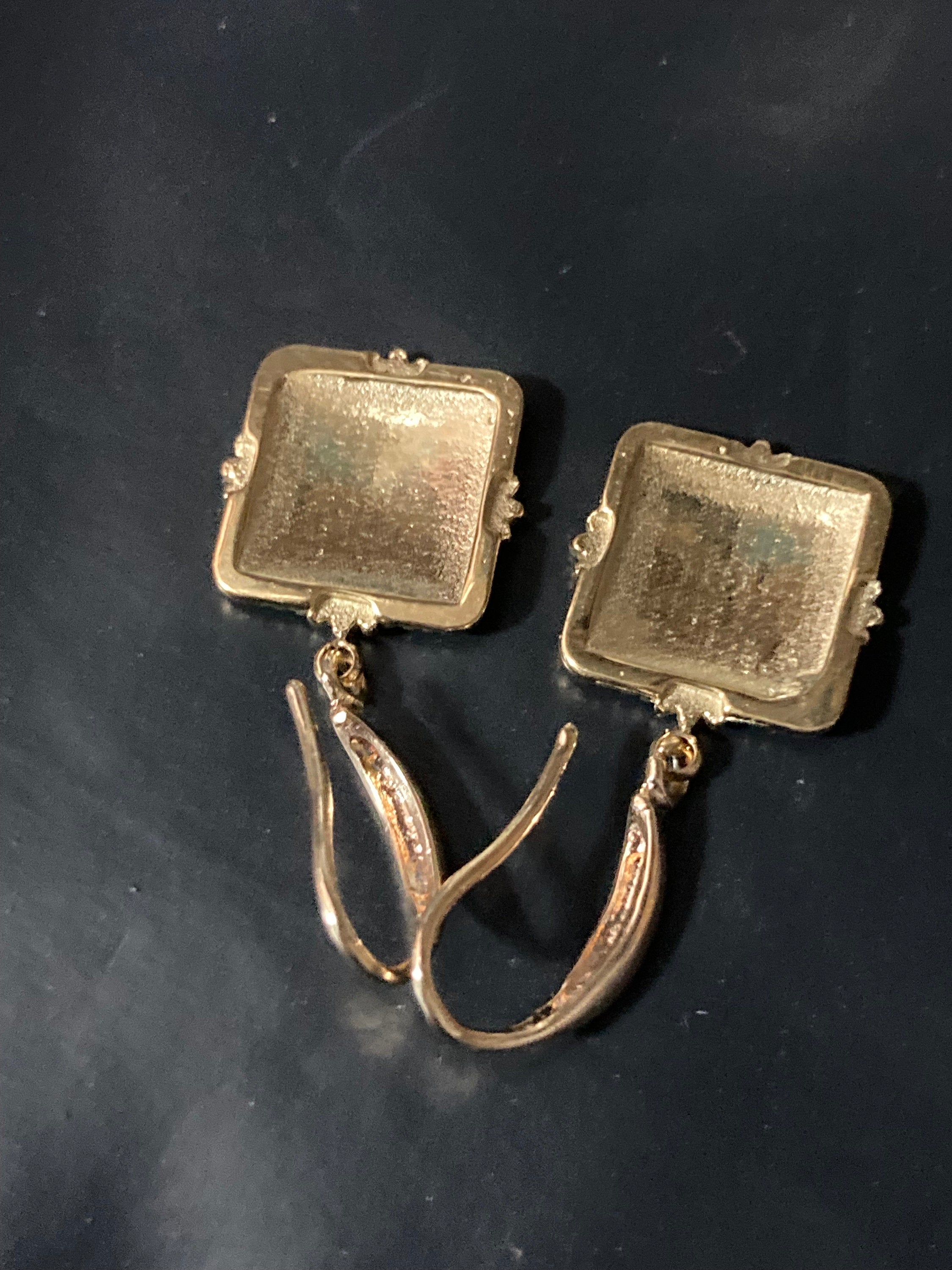 18k gold plated black enamel Victorian star charm panel earrings