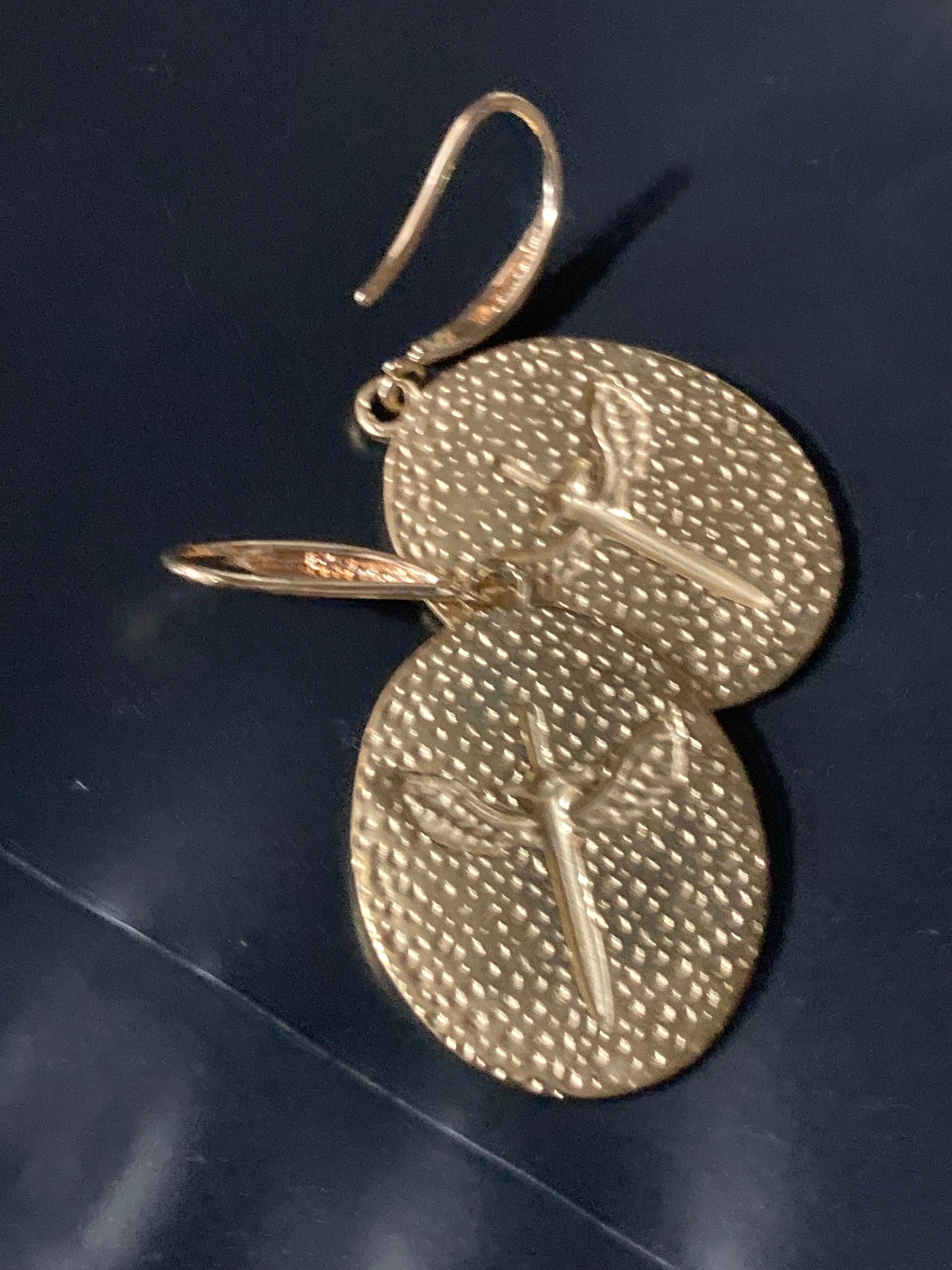 18k gold plated black enamel Victorian winged sword charm panel earrings