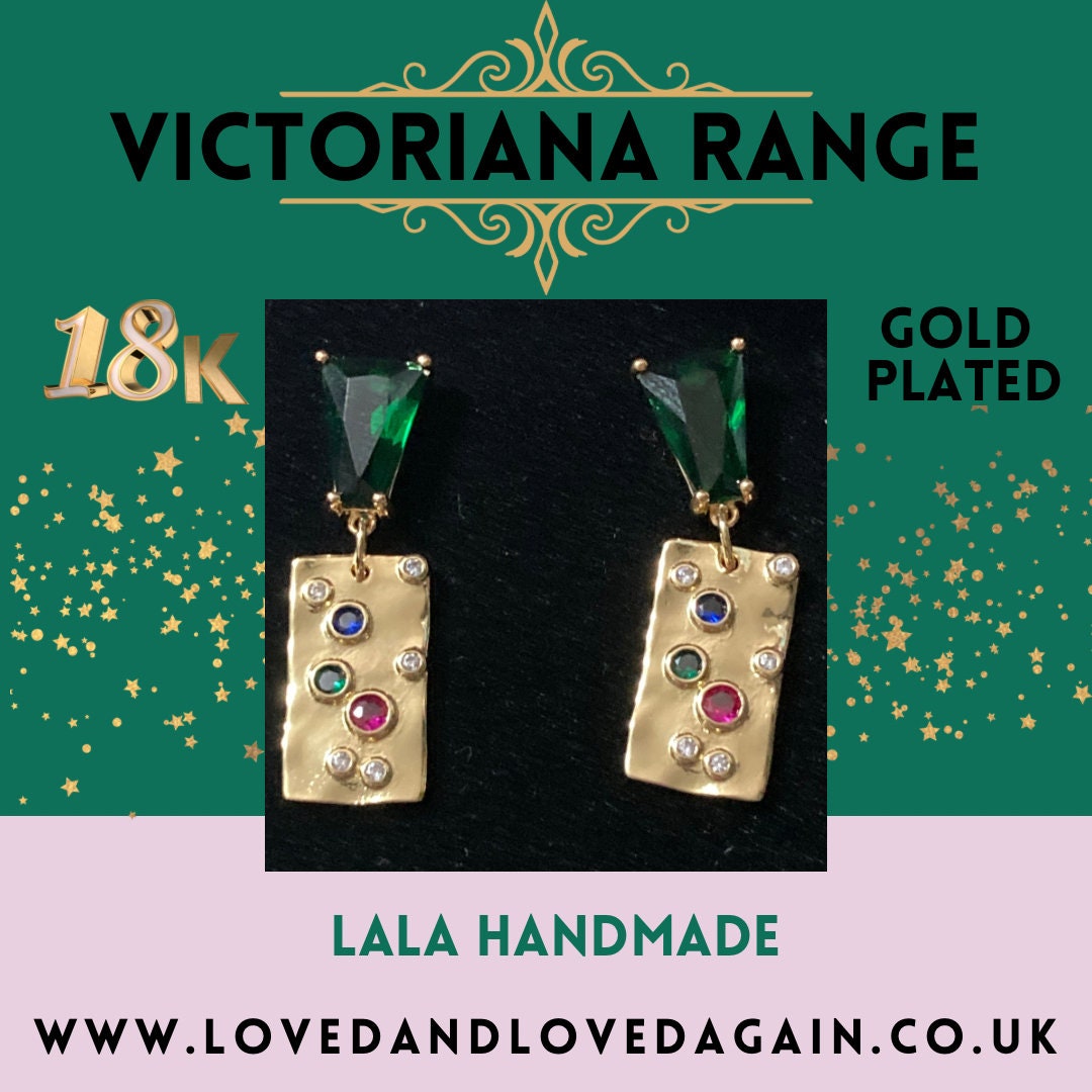 18k gold plated emerald green crystal diamanté post charm earrings pink