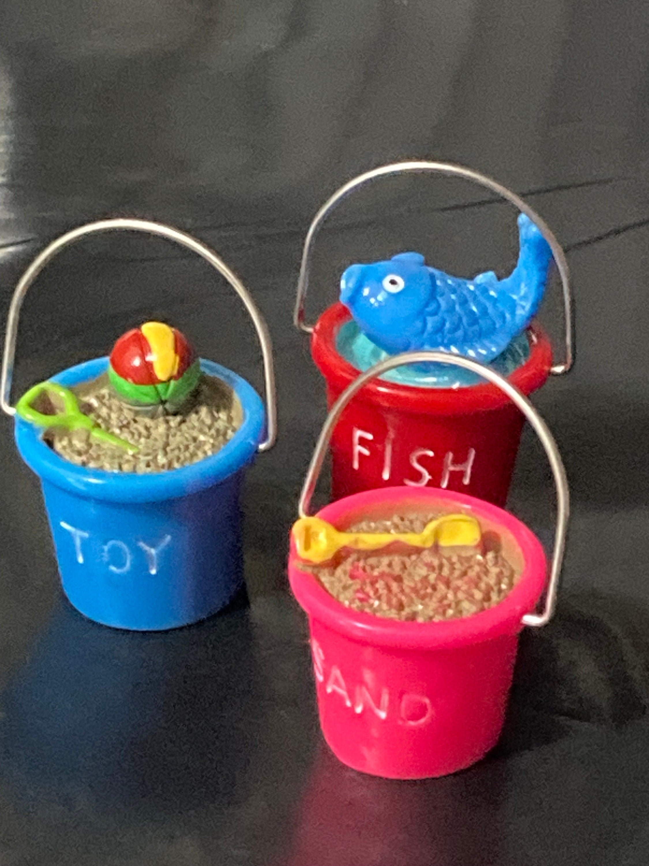 Miniature Blue Sand Bucket: Dollhouse Cake Topper Beach Decor