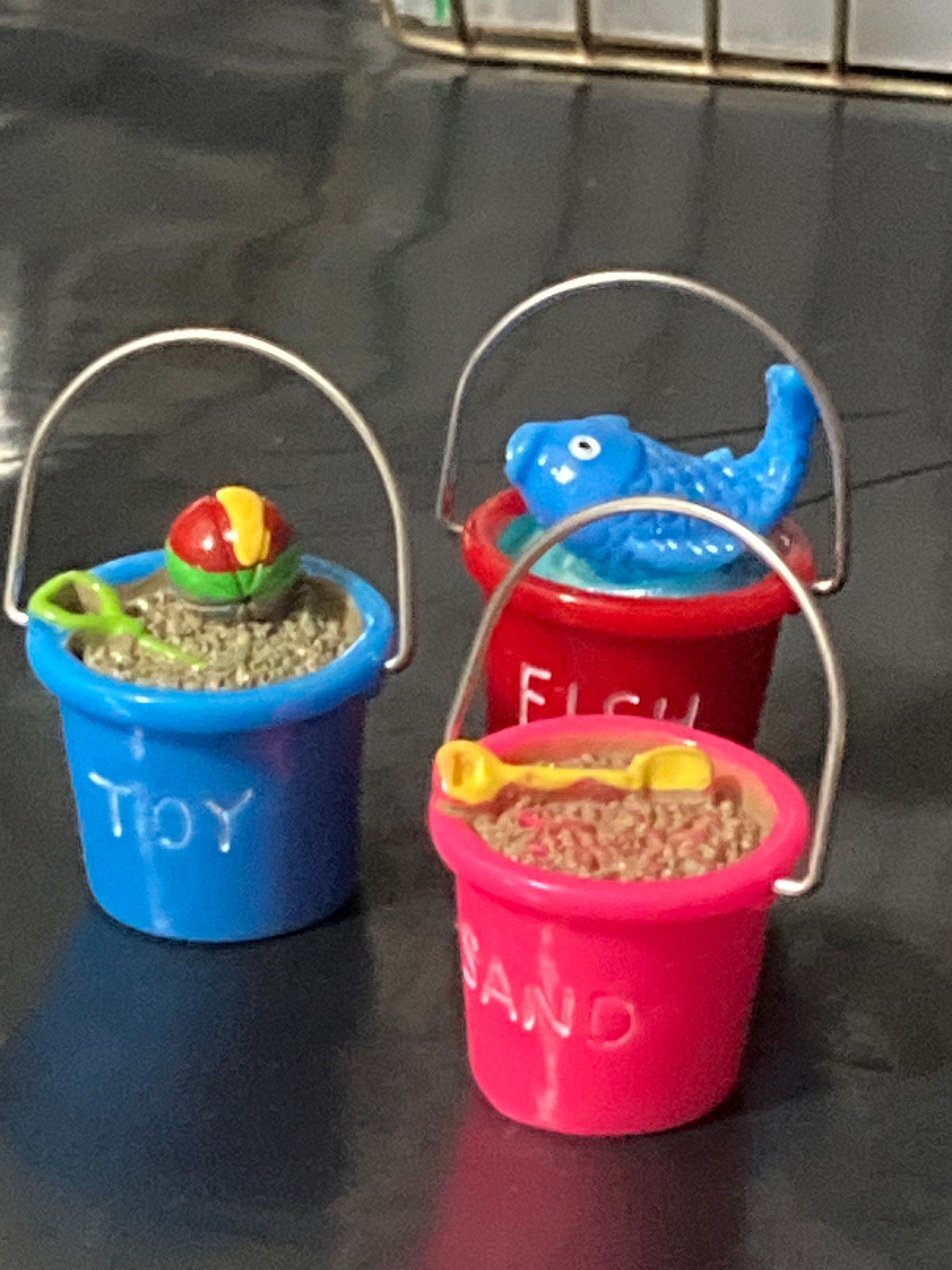 miniature red bucket fishing cake decoration topper , seaside nautical scenery prop