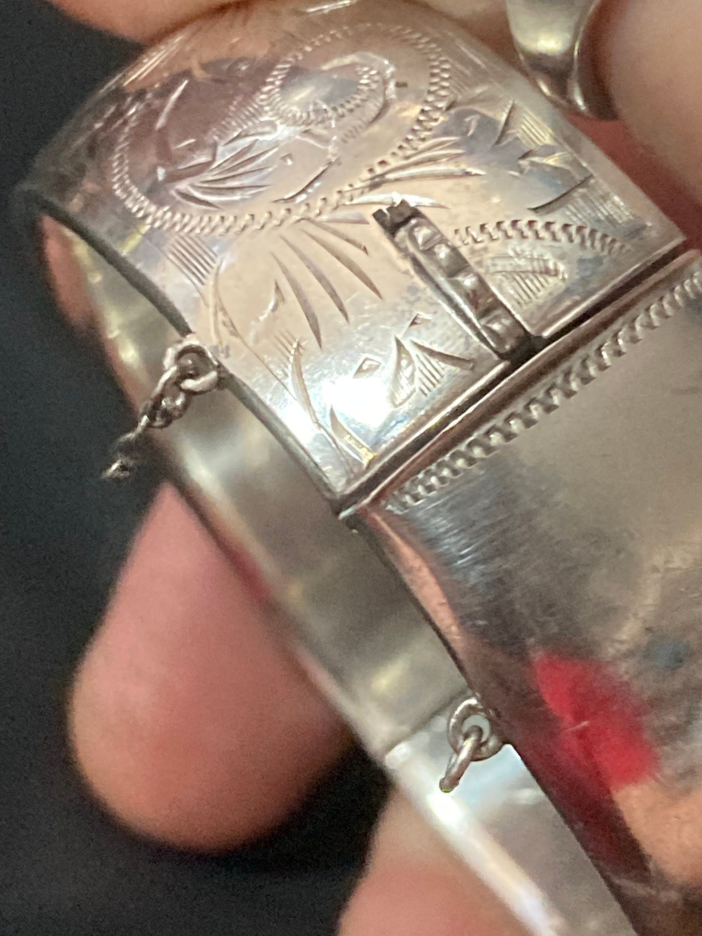 Wide sterling silver engraved floral 925 ornate bangle full hallmarks 44.6 gms bracelet