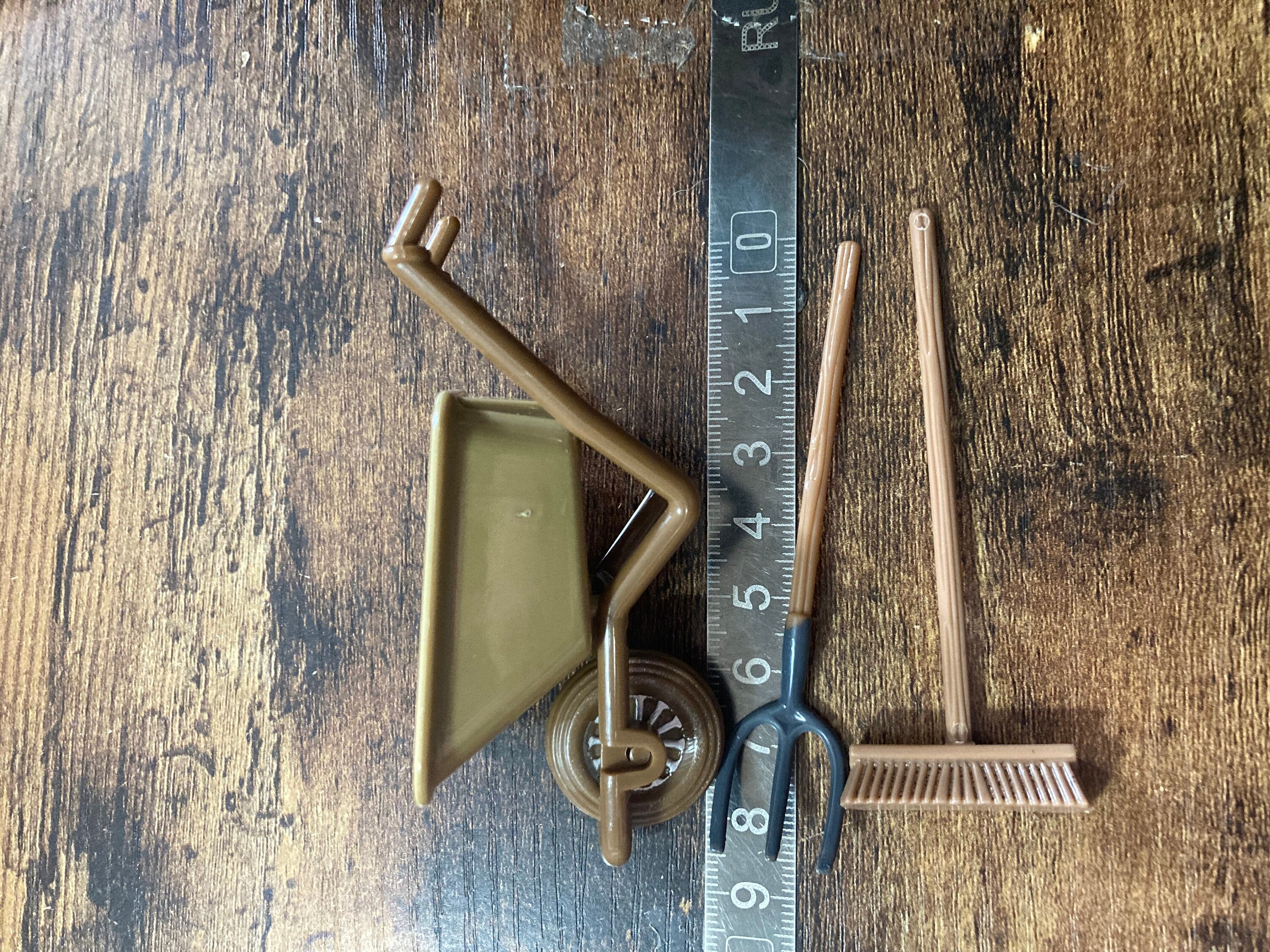 Miniature wheelbarrow and garden tools gardener cake topper decoration scenery dolls