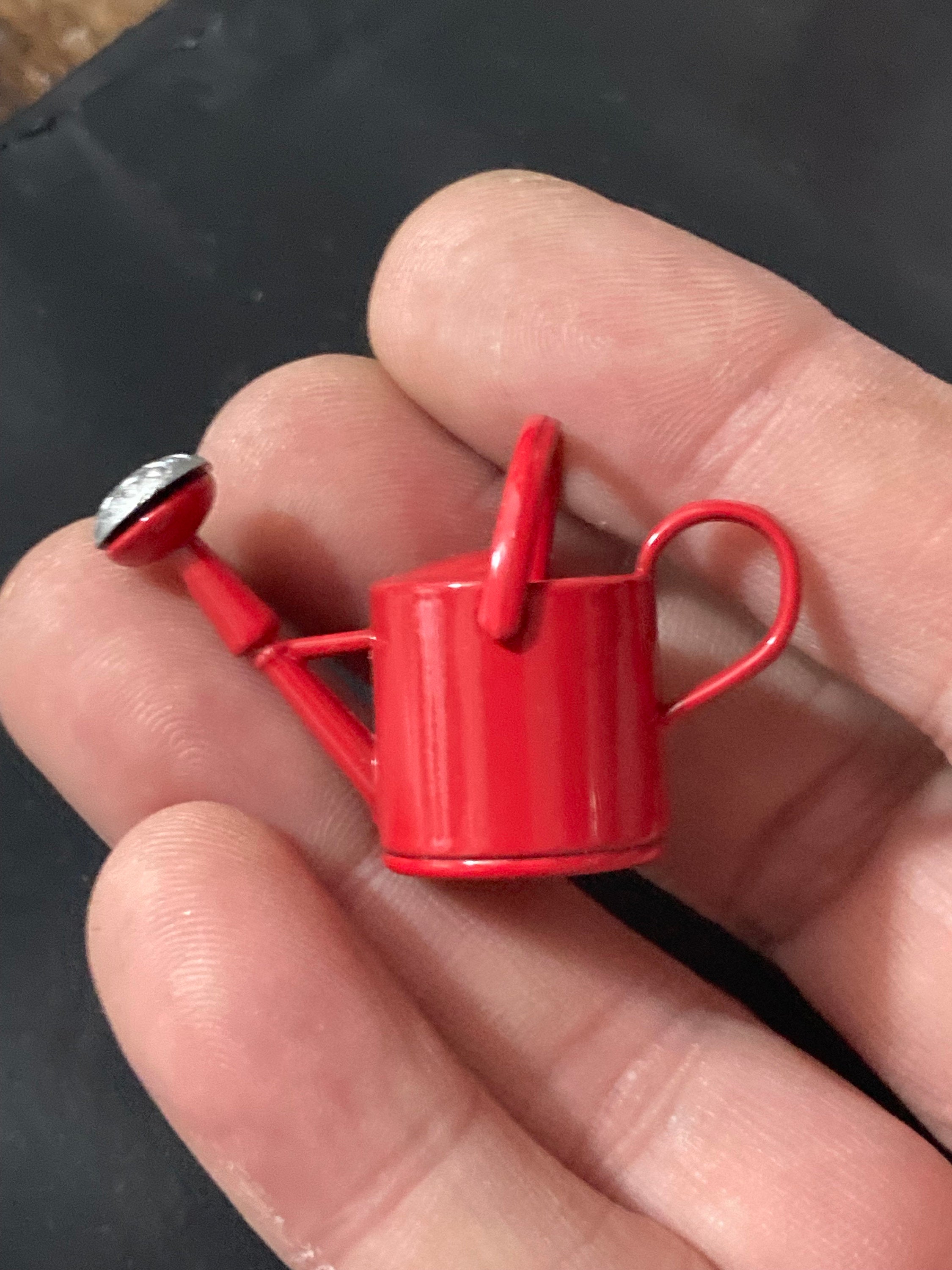 Miniature Red metal watering can garden tools gardener cake topper decoration scenery dolls