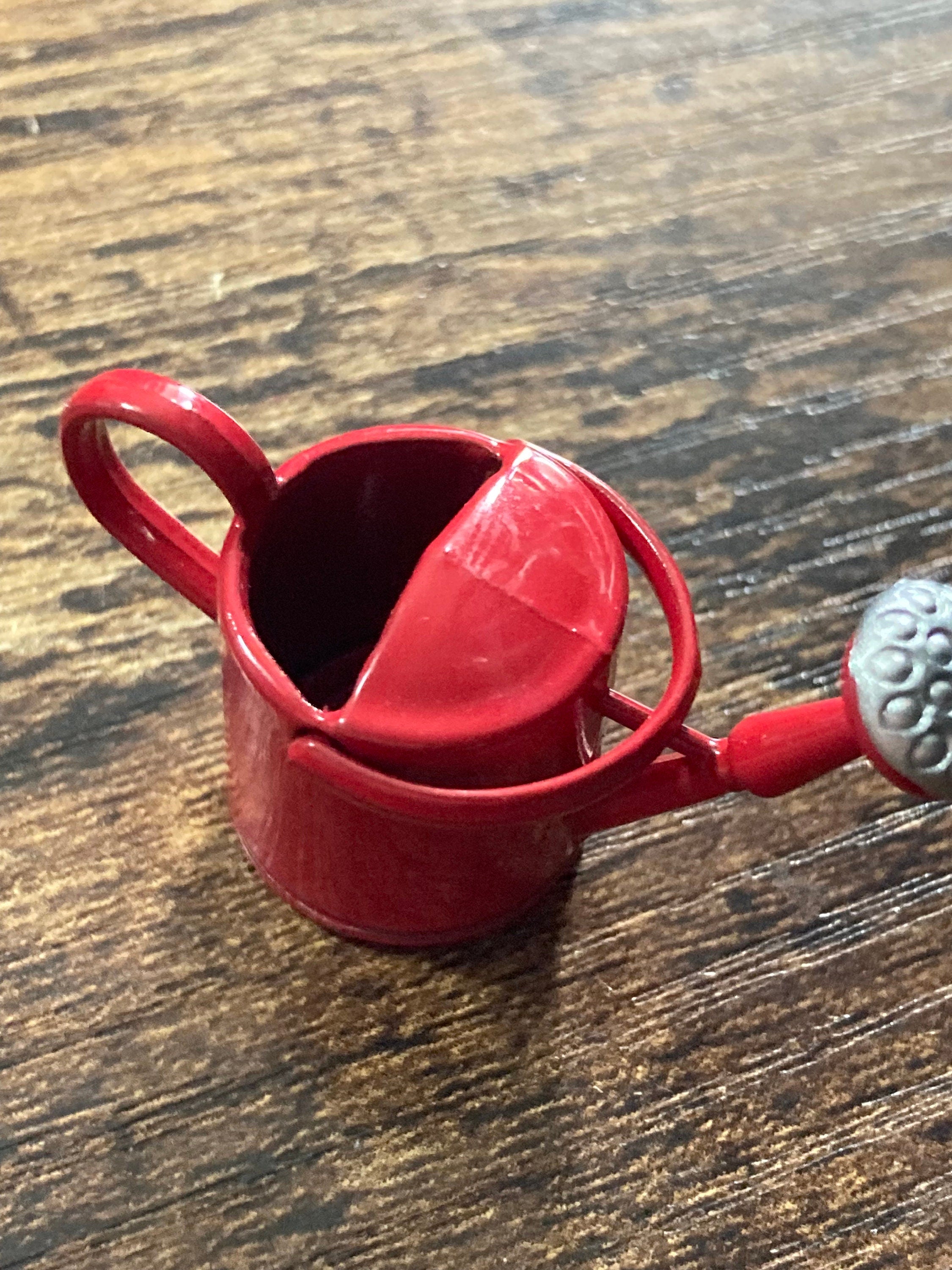 Miniature Red metal watering can garden tools gardener cake topper decoration scenery dolls