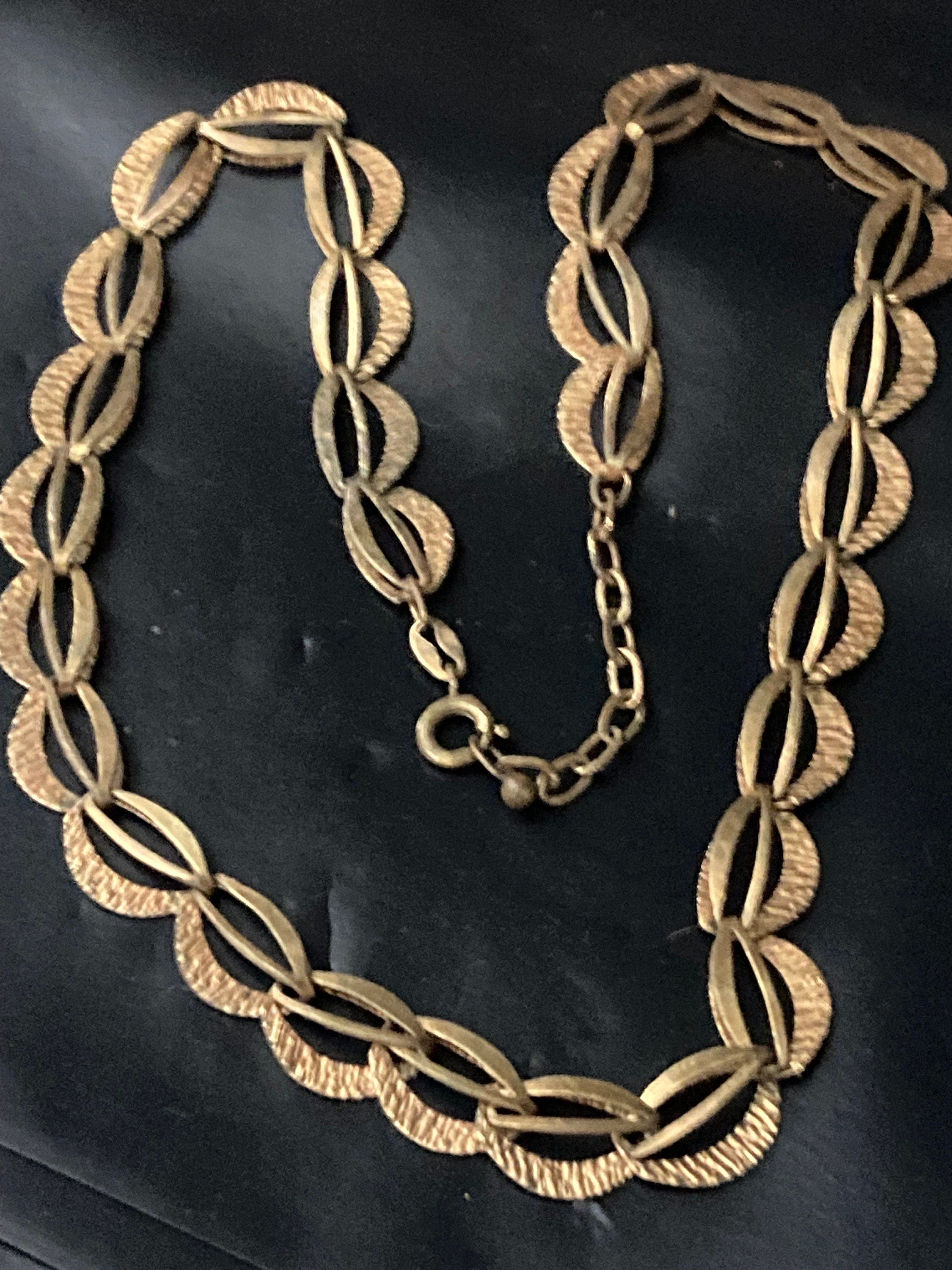 MCM signed JP rolled gold 1979s bark textured choker necklace to 45cm