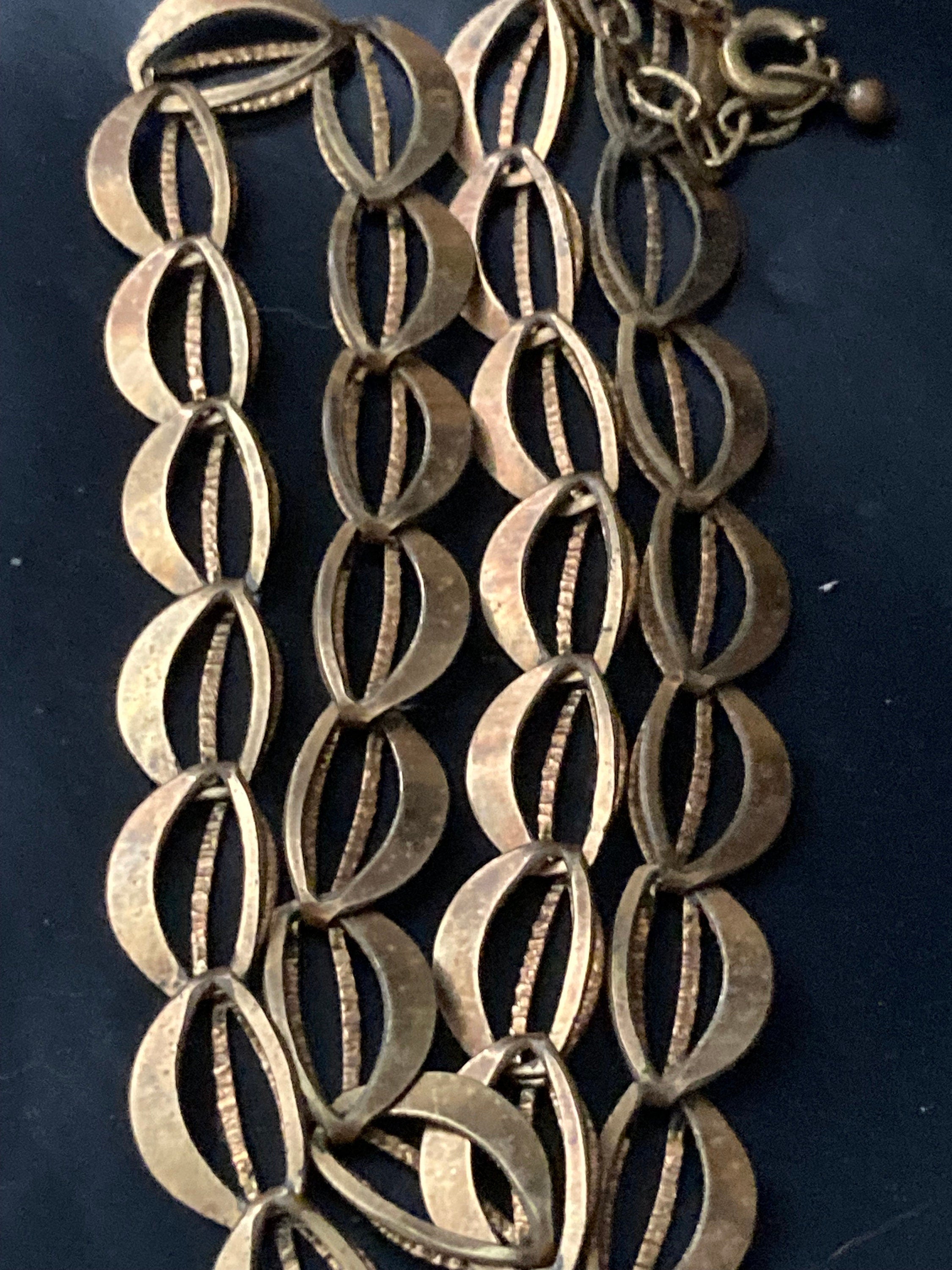 MCM signed JP rolled gold 1979s bark textured choker necklace to 45cm