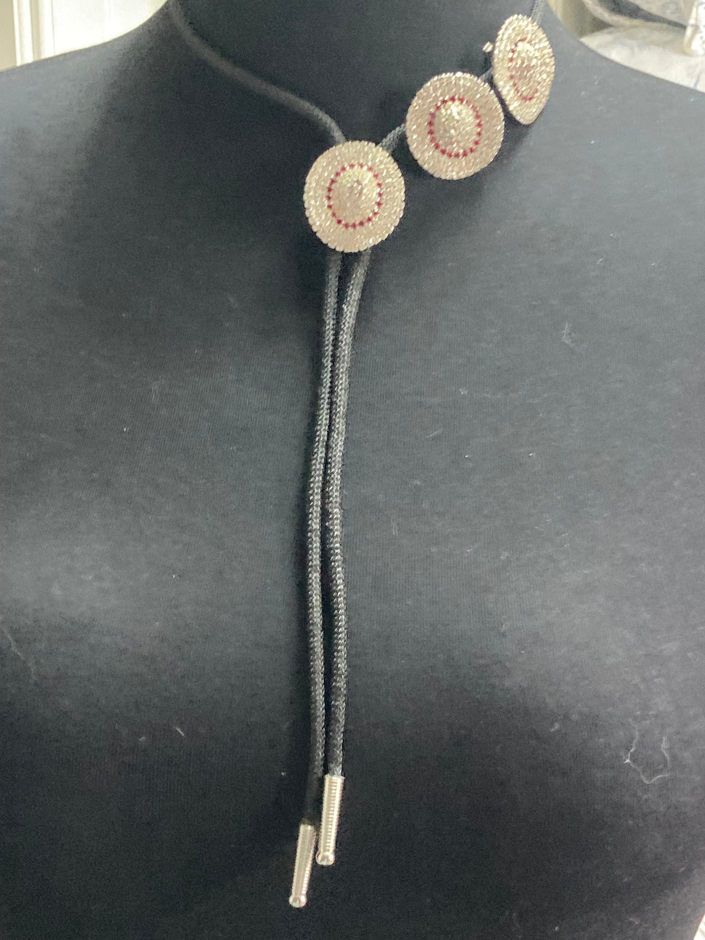 Vintage signed WEISS clear and red diamanté cowboy hat bolo and clip on earrings silver tone ideal line dancing gift