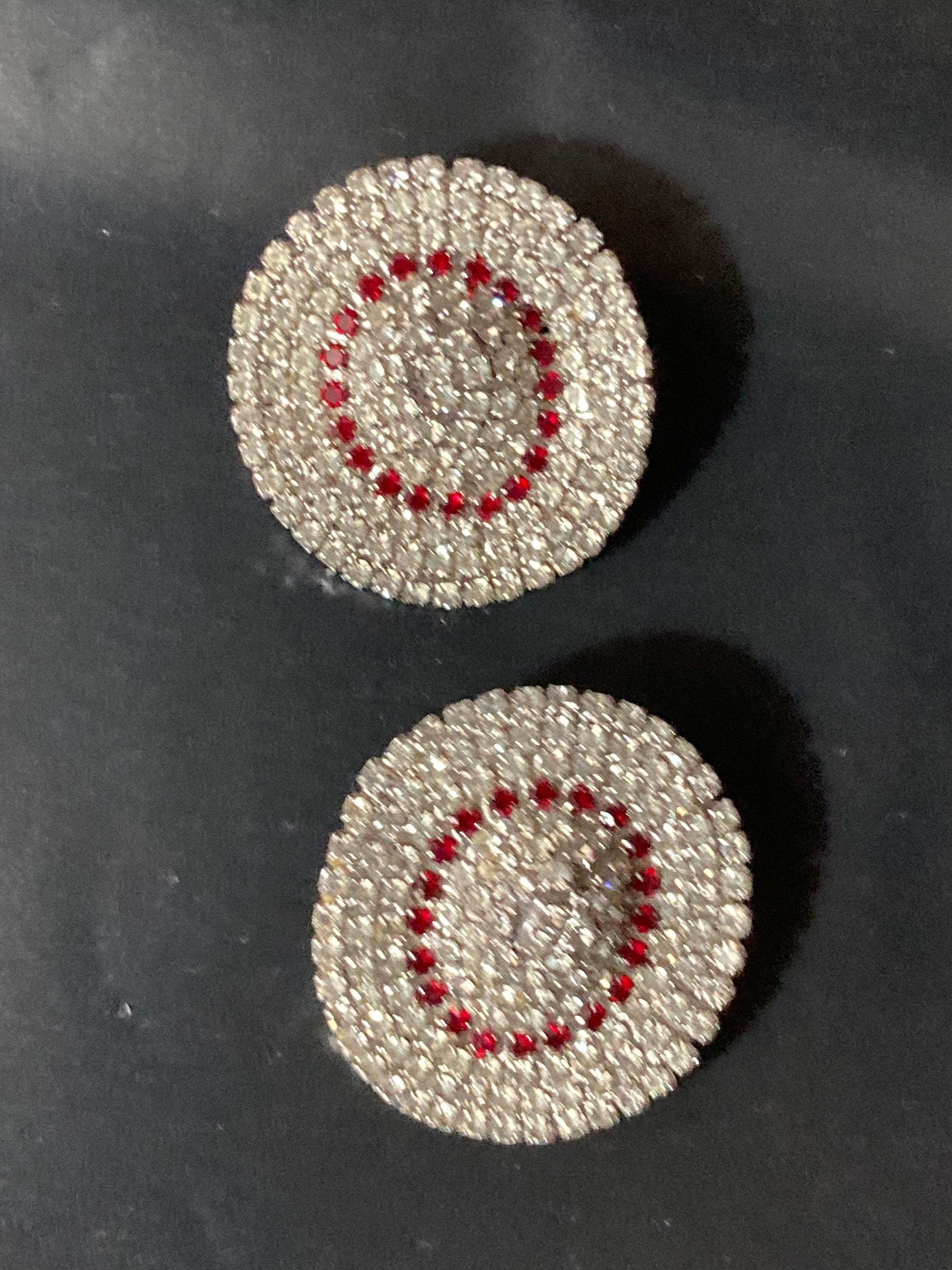 Vintage signed WEISS clear and red diamanté cowboy hat bolo and clip on earrings silver tone ideal line dancing gift