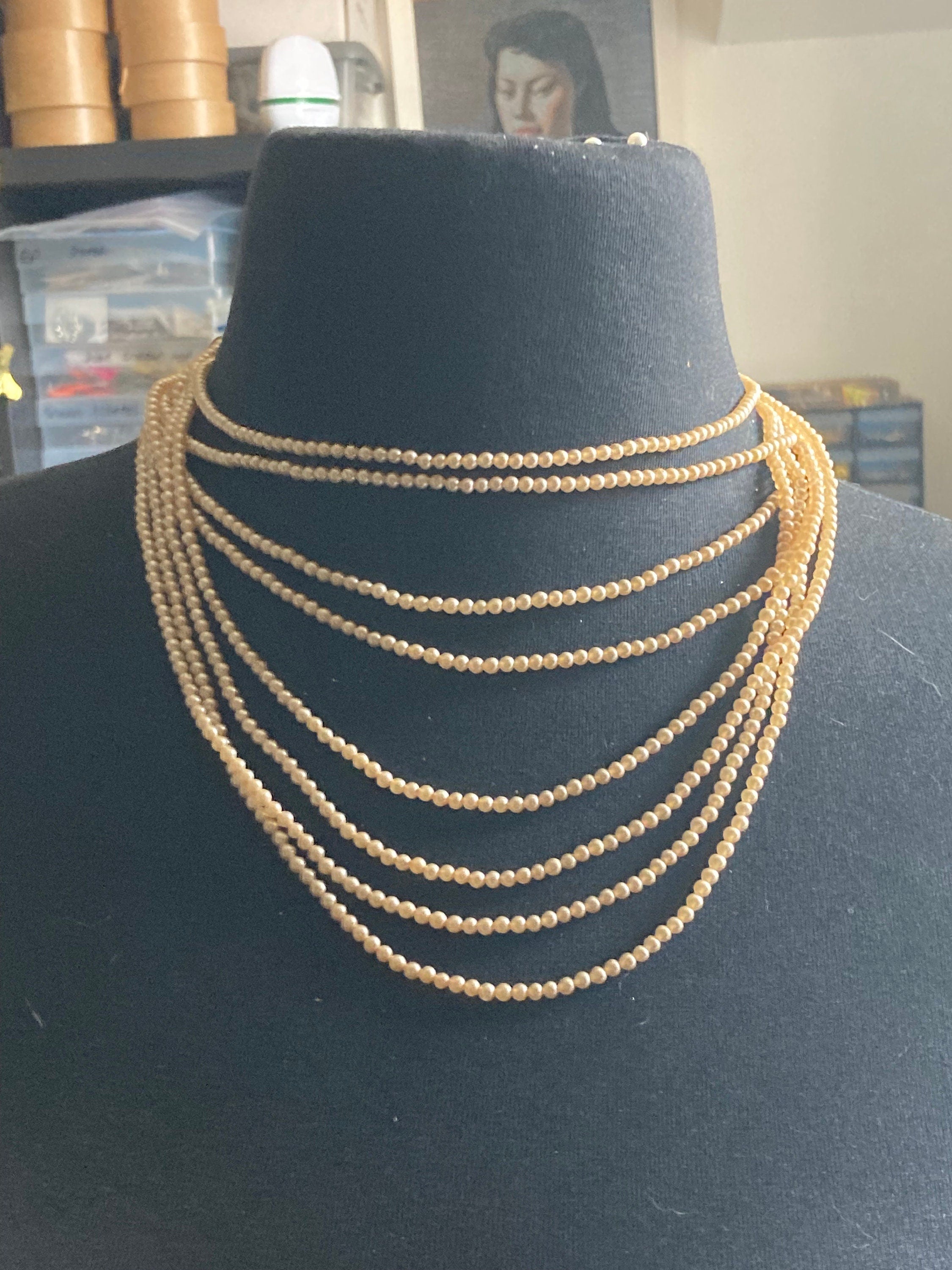 Stamped HK Hong Kong 9 row strand glass Pearl necklace