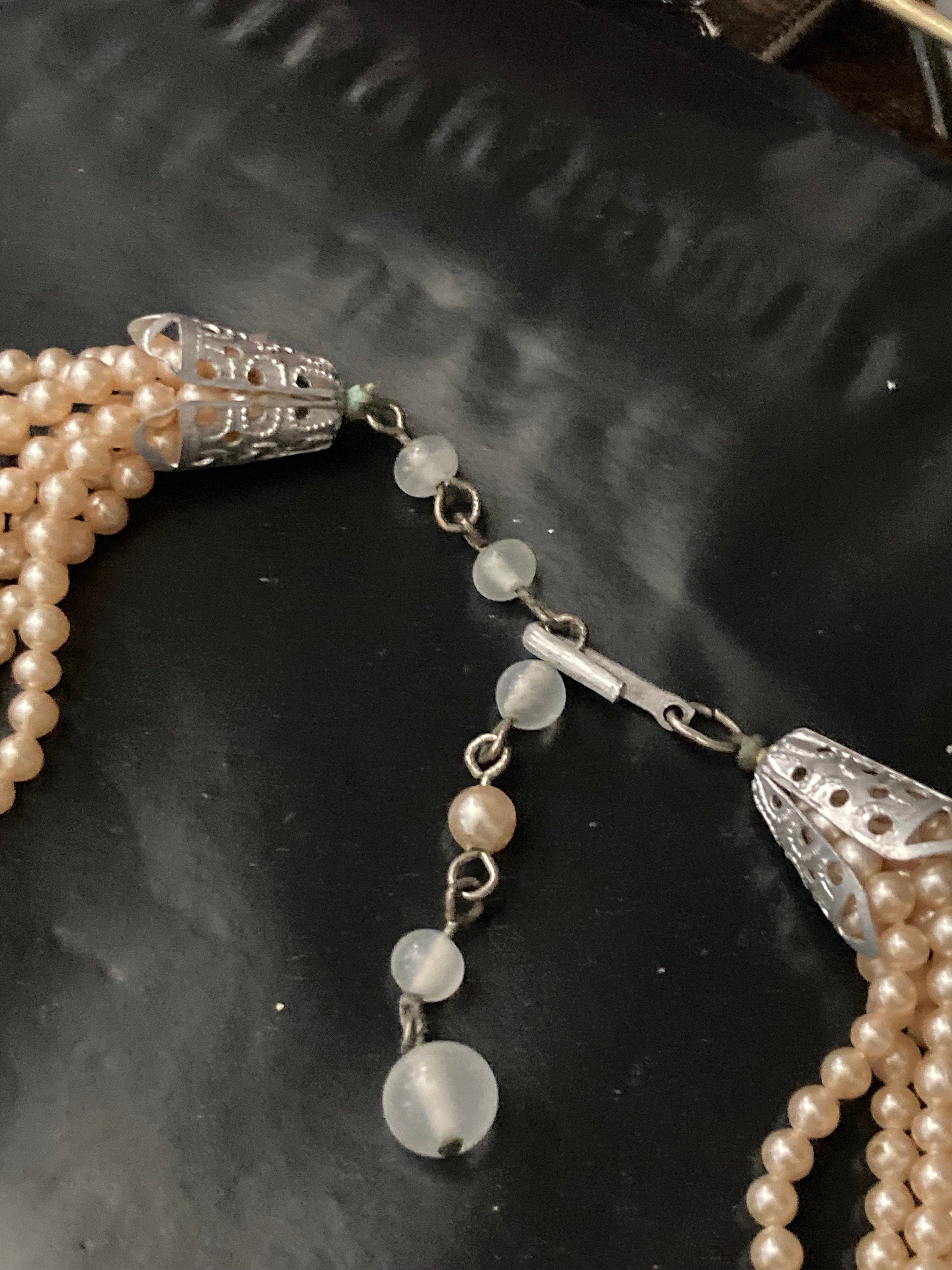 Stamped HK Hong Kong 9 row strand glass Pearl necklace