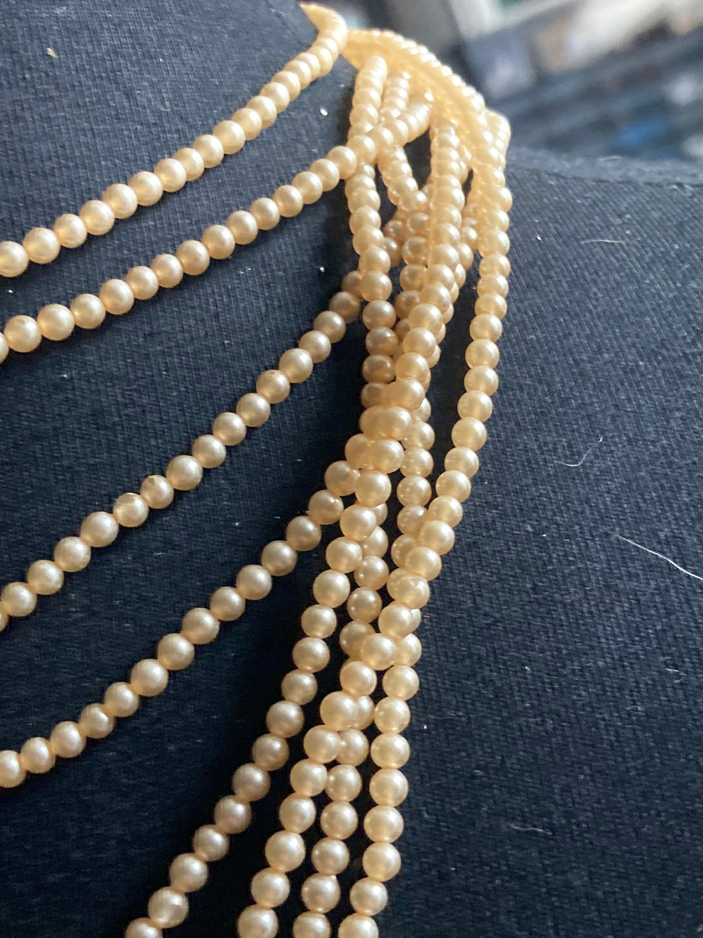 Stamped HK Hong Kong 9 row strand glass Pearl necklace