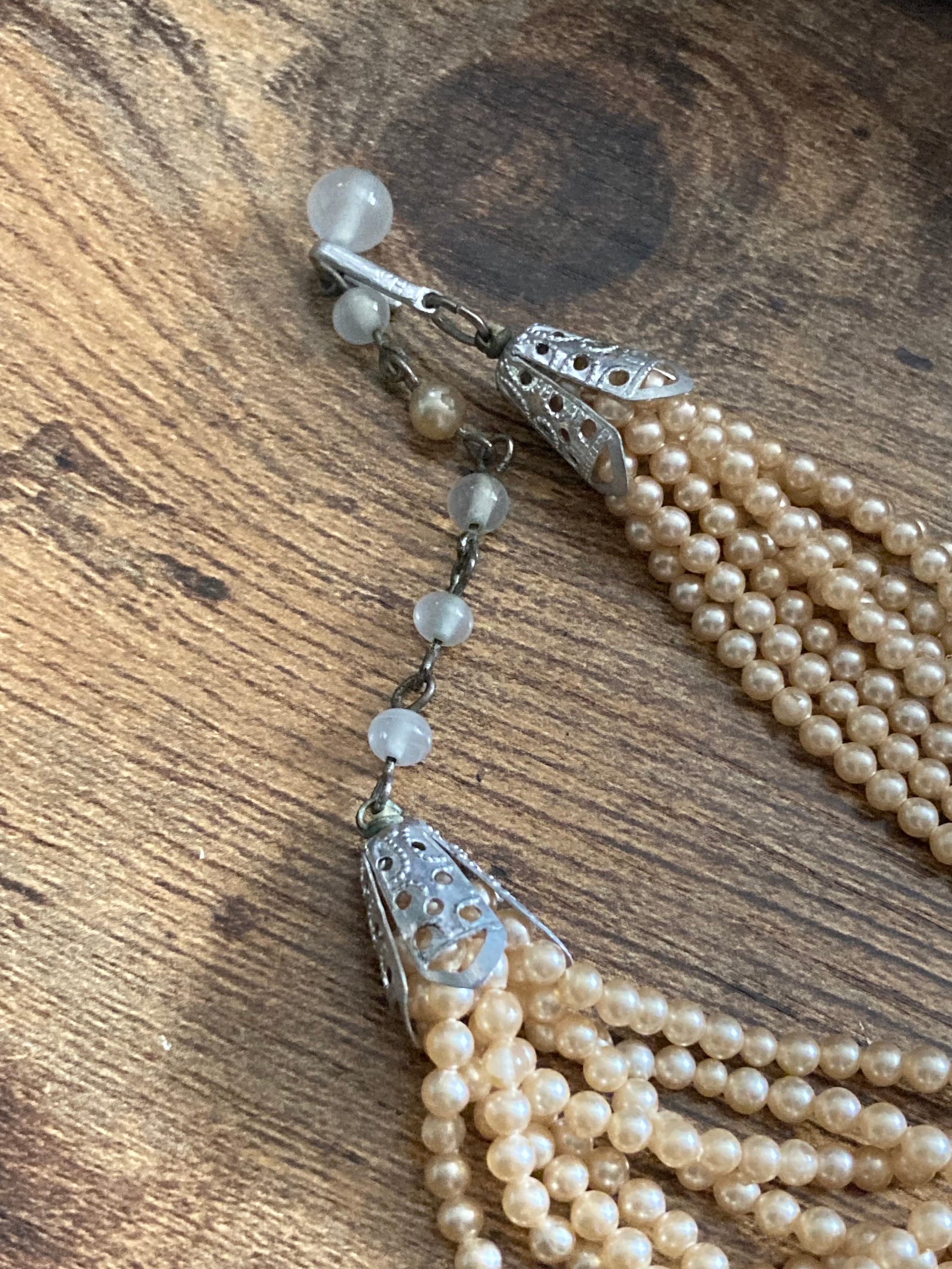 Stamped HK Hong Kong 9 row strand glass Pearl necklace