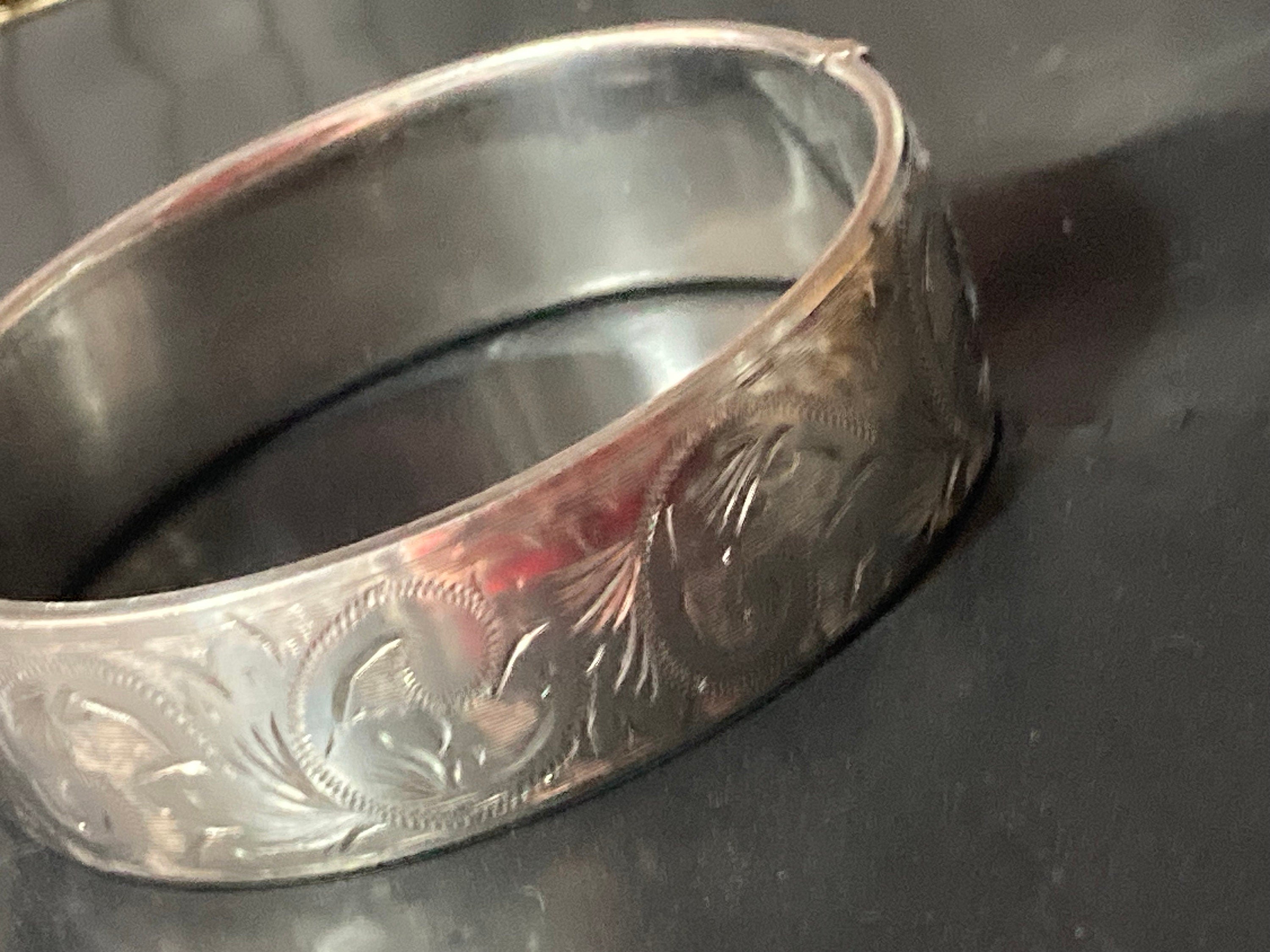 Wide sterling silver engraved floral 925 ornate bangle full hallmarks 44.6 gms bracelet