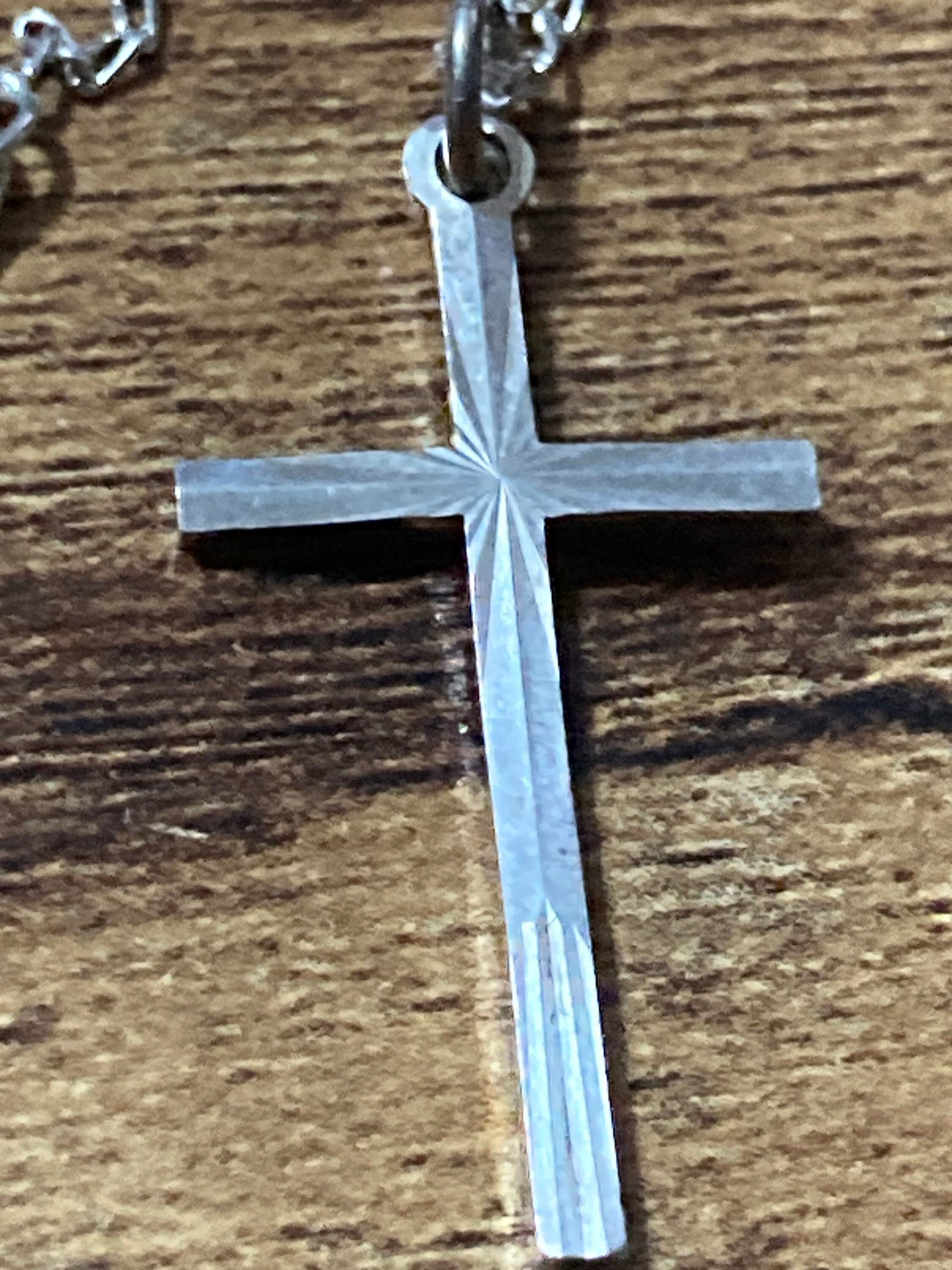 925 Sterling silver etched religious cross pendant necklace on chain