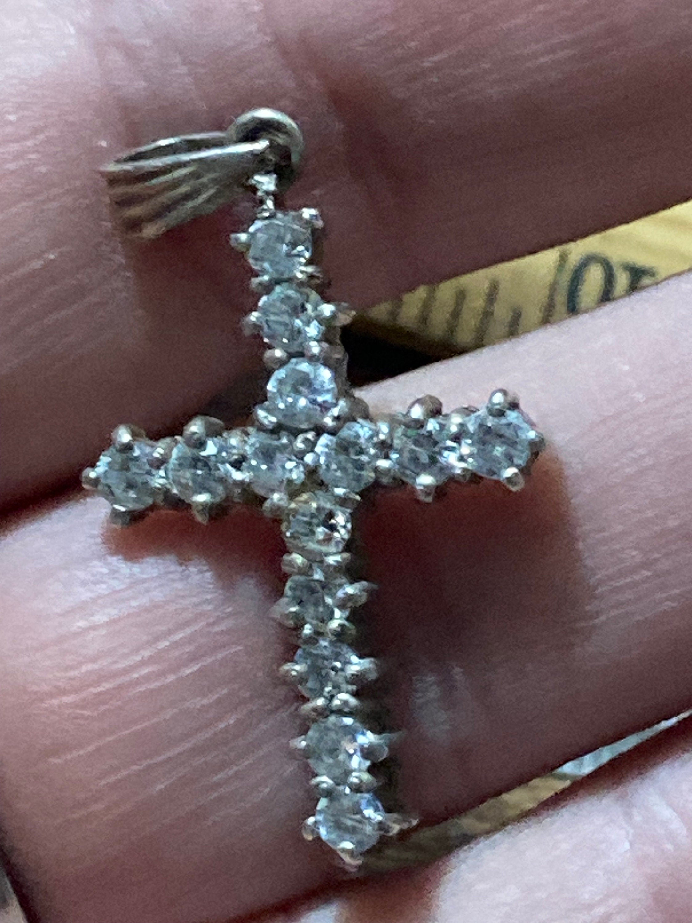 925 sterling silver clear gem set religious cross pendant 3.5cm