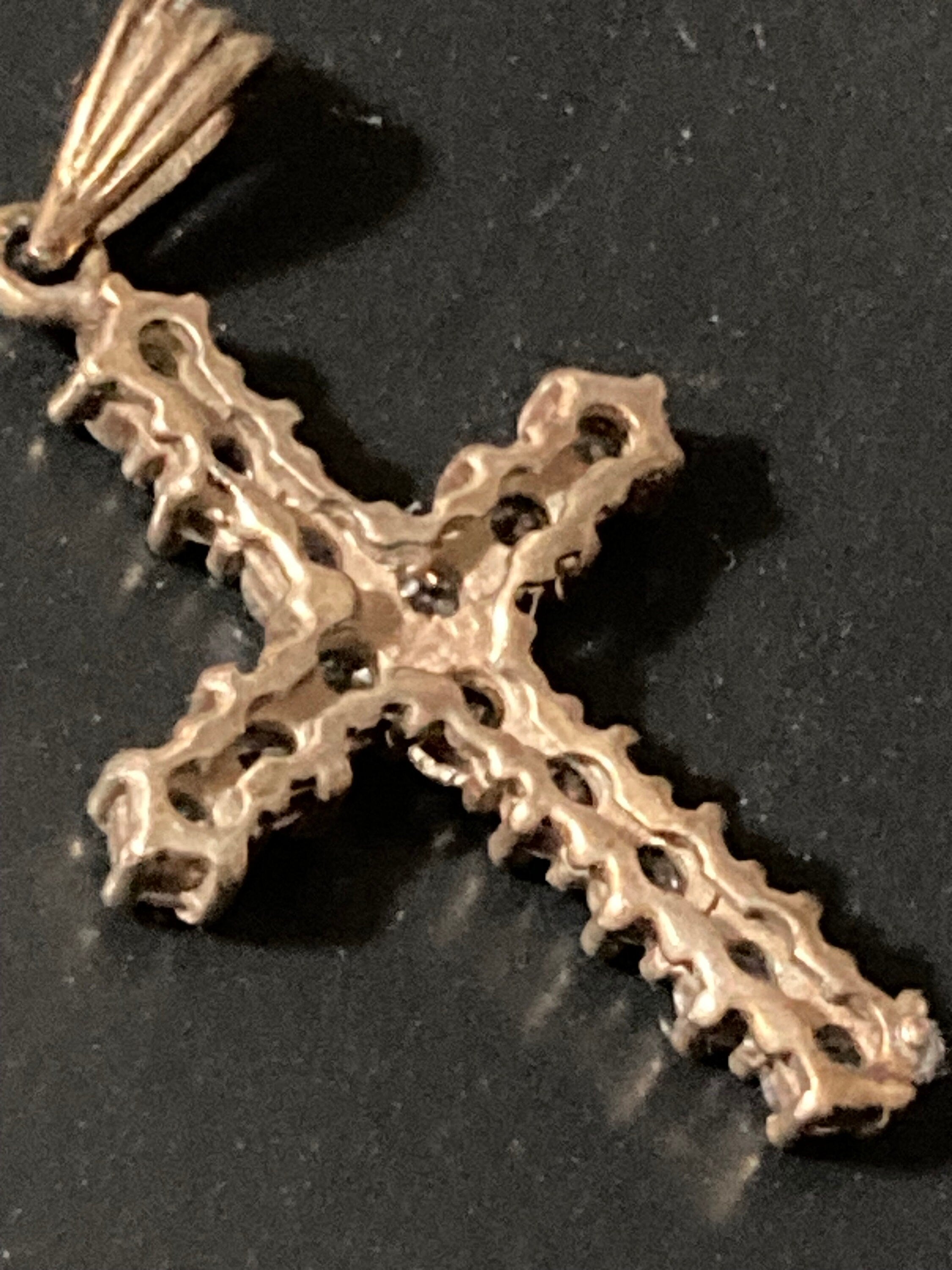 925 sterling silver clear gem set religious cross pendant 3.5cm