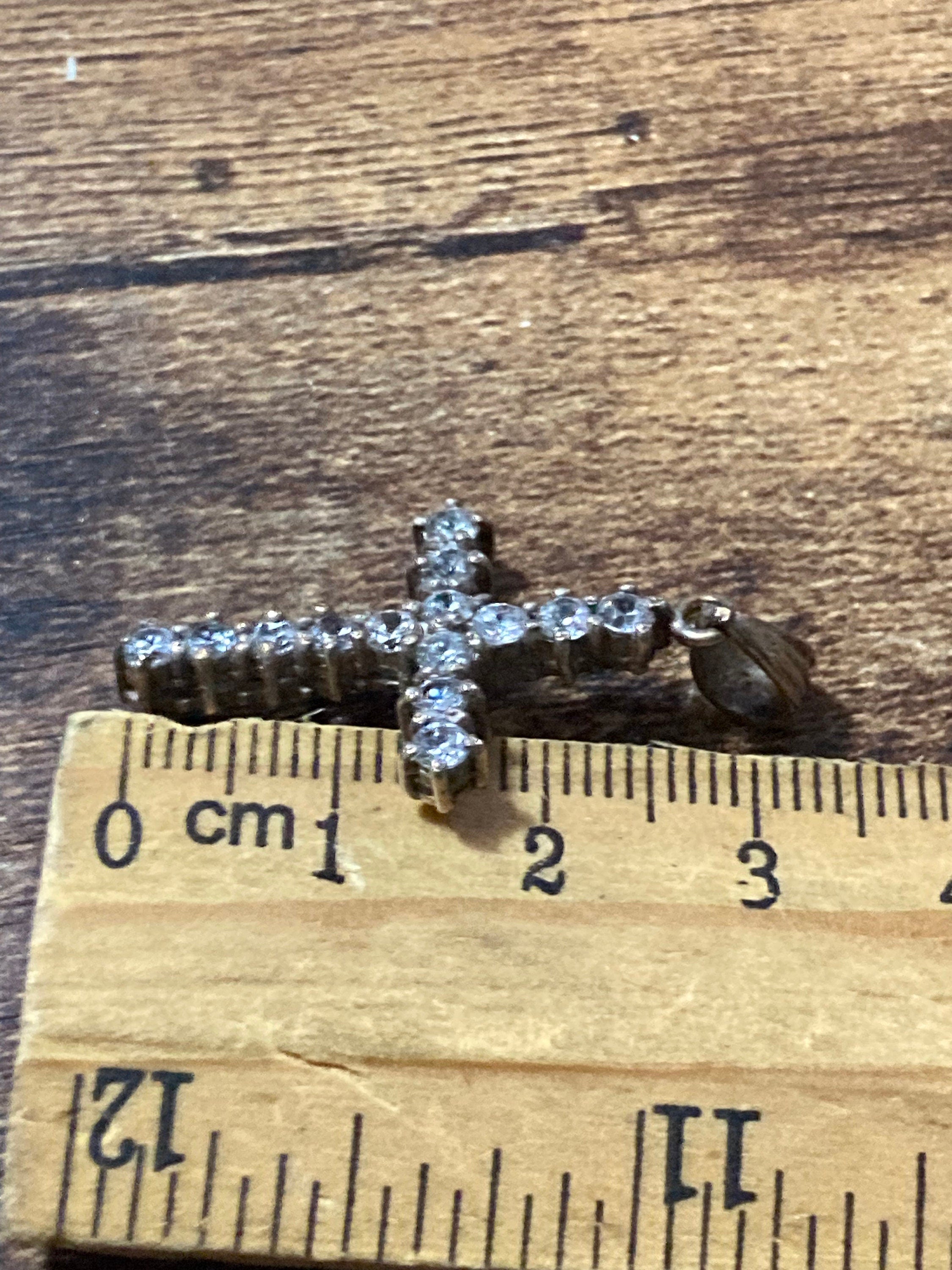 925 sterling silver clear gem set religious cross pendant 3.5cm