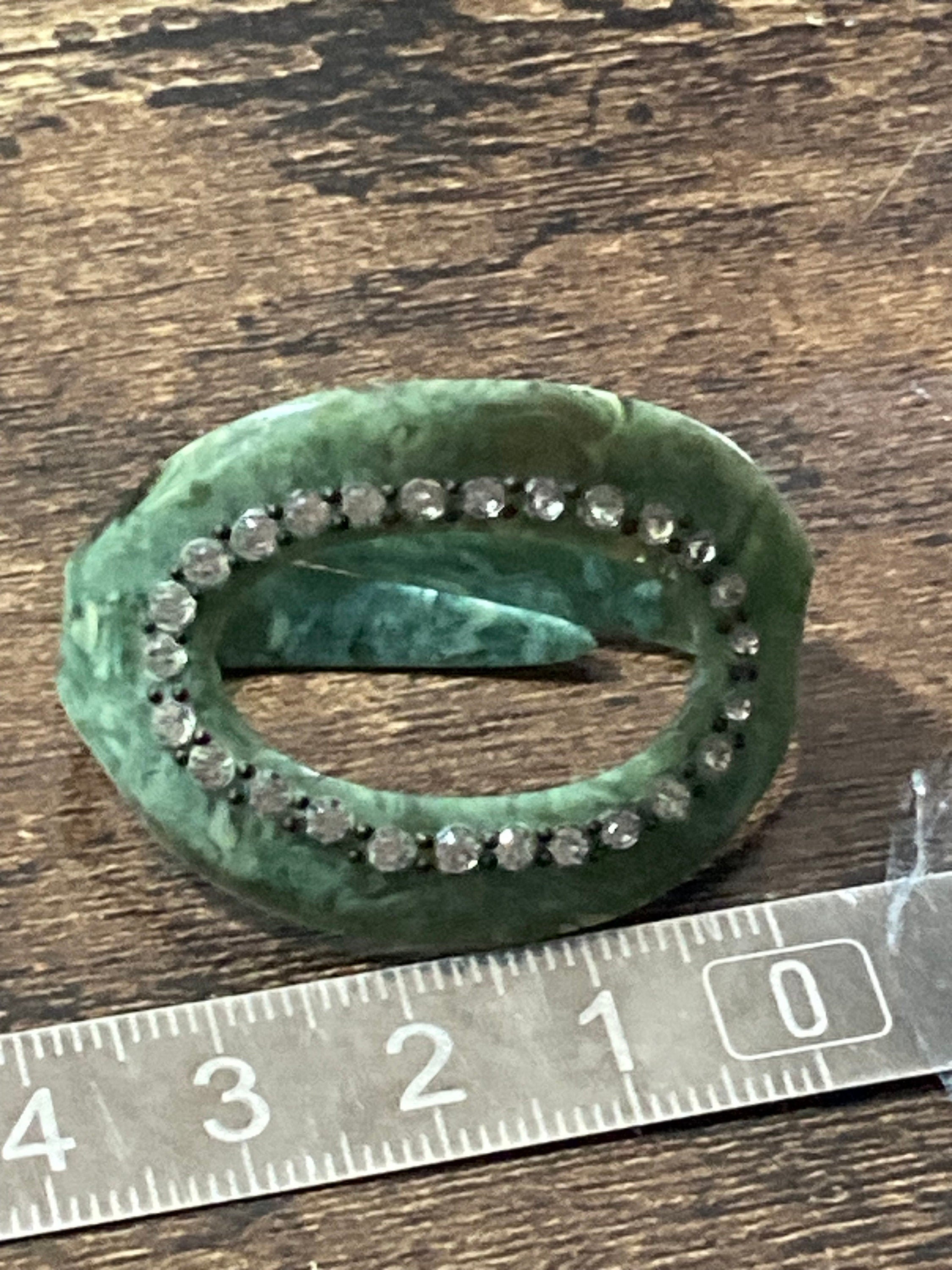 Vintage Art Deco Green Celluloid Scarf Ring with Diamanté