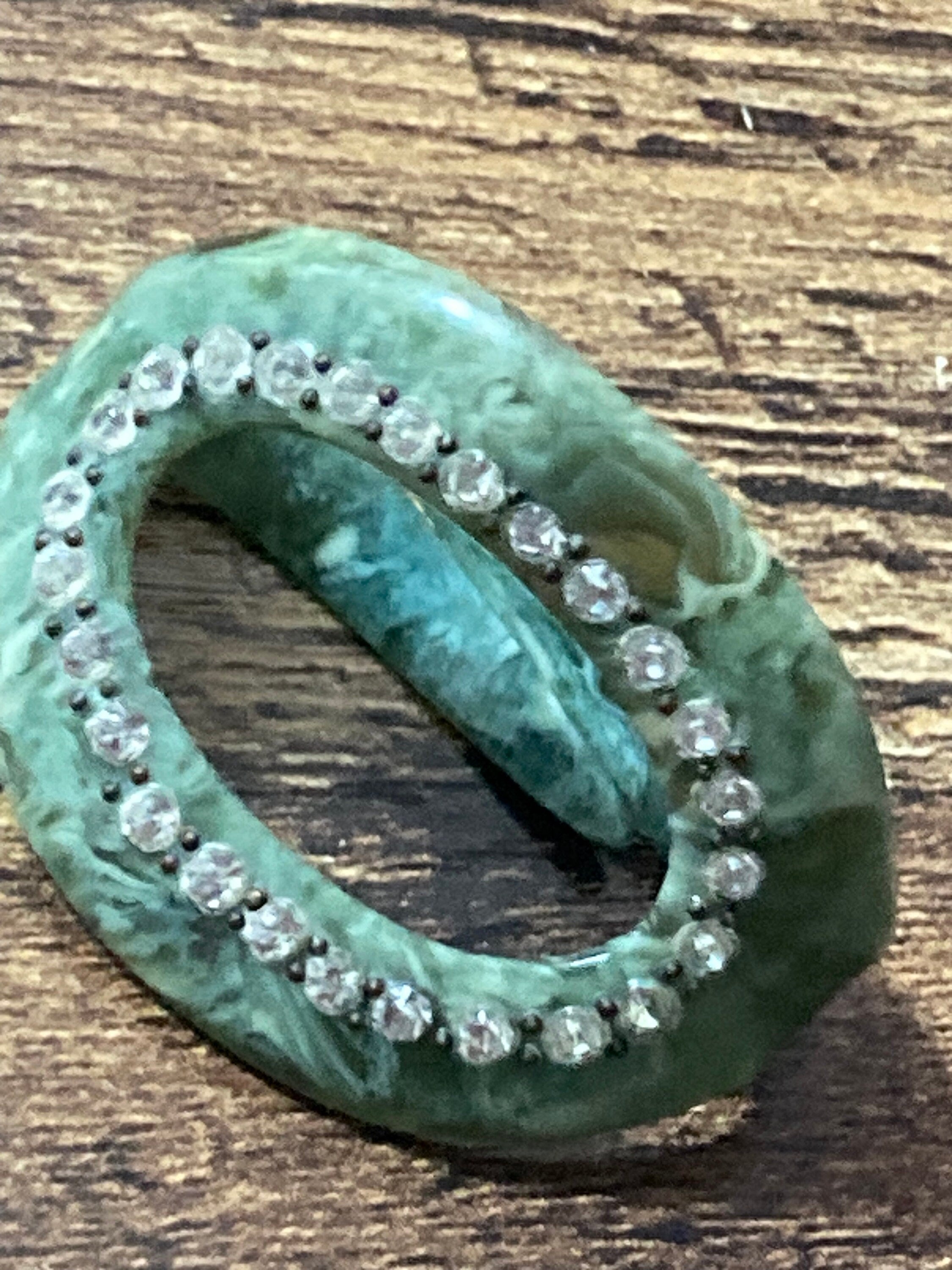 Vintage Art Deco Green Celluloid Scarf Ring with Diamanté