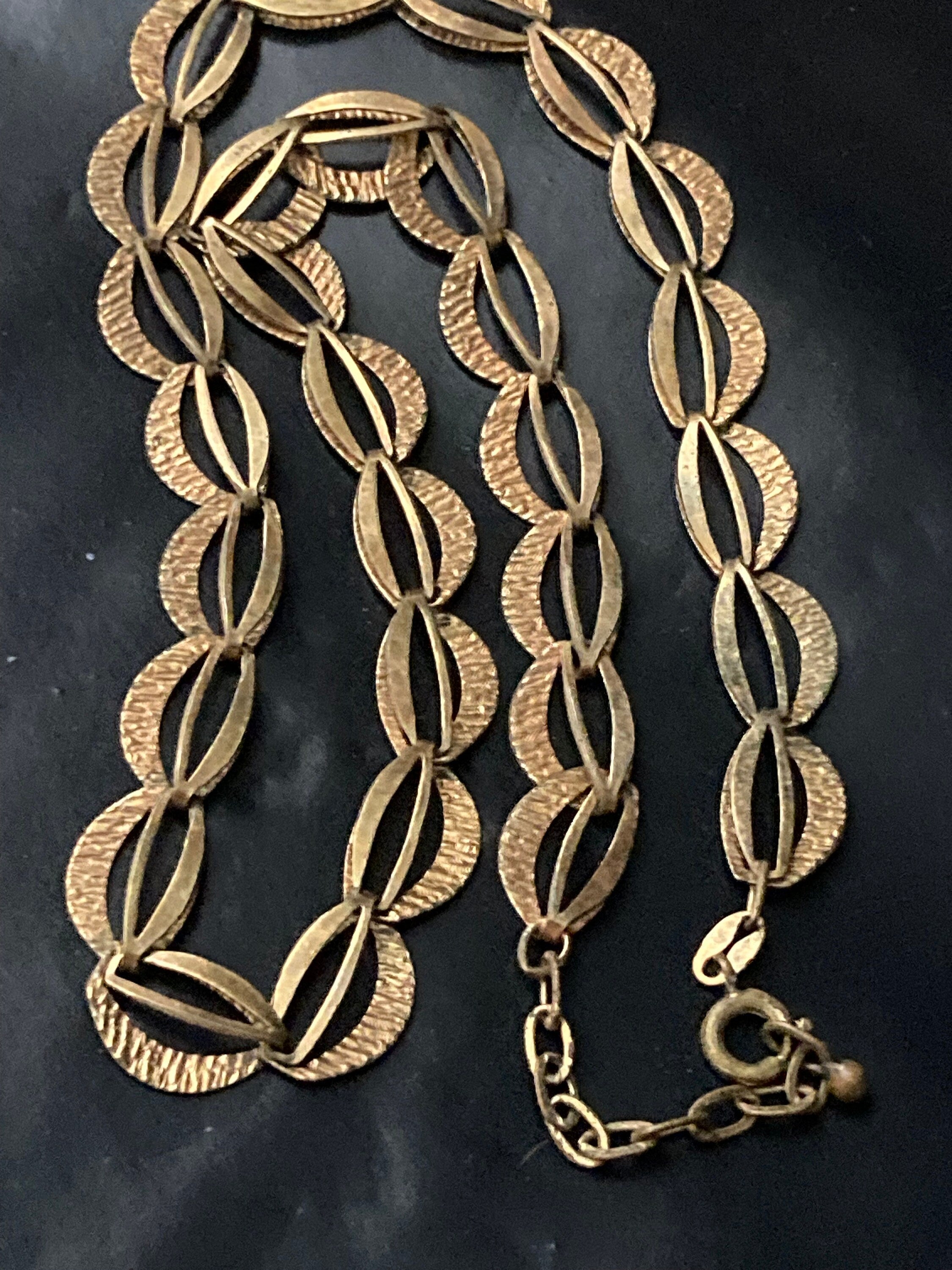 MCM signed JP rolled gold 1979s bark textured choker necklace to 45cm