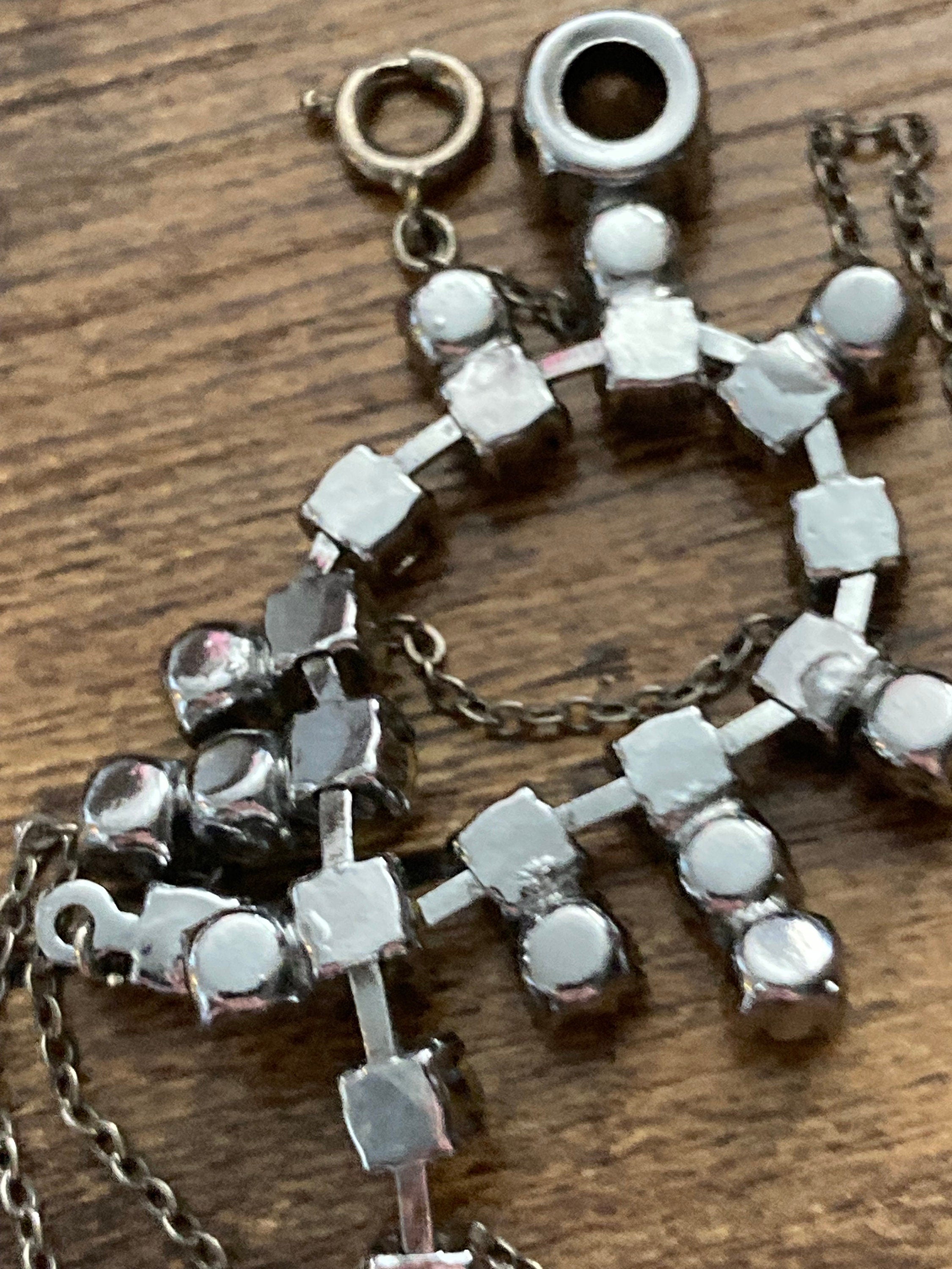 Vintage clear diamanté necklace paste rhinestone crystal silver tone
