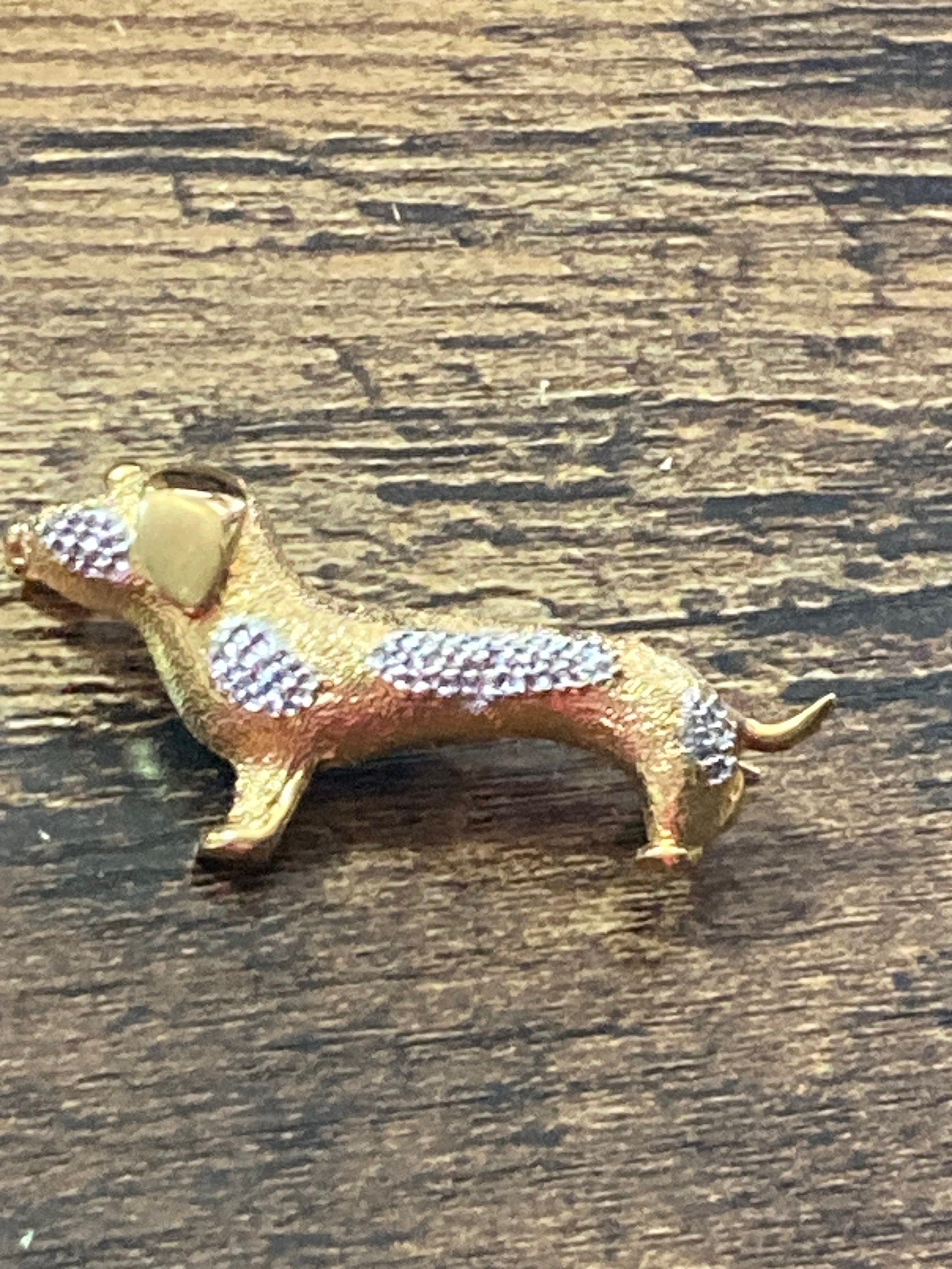 AF Dachshund sausage dog brooch Modern Gold and silver Tone