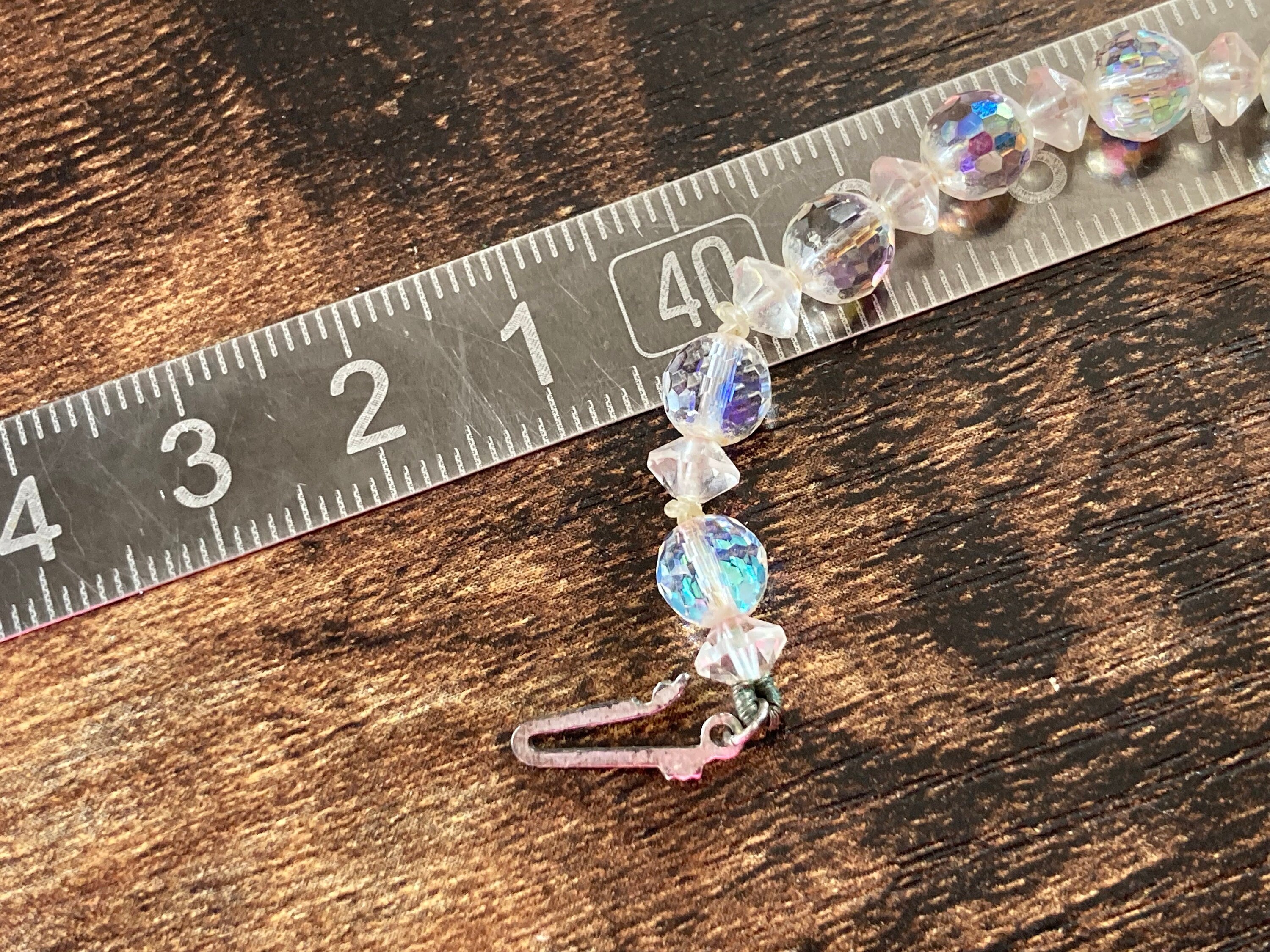 Art Deco clear aB Aurora borealis glass Crystal beaded necklace Collar mid century