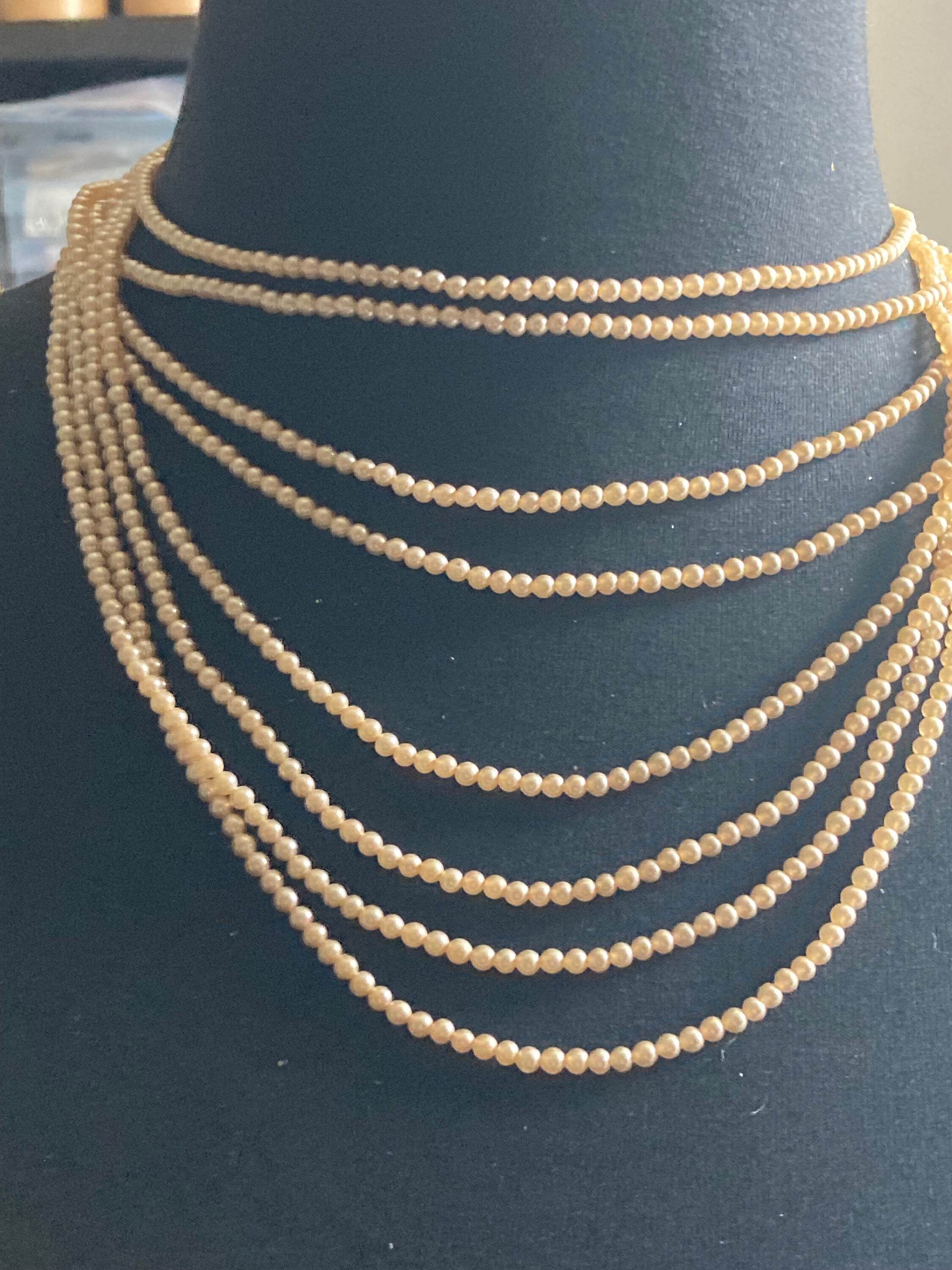Stamped HK Hong Kong 9 row strand glass Pearl necklace