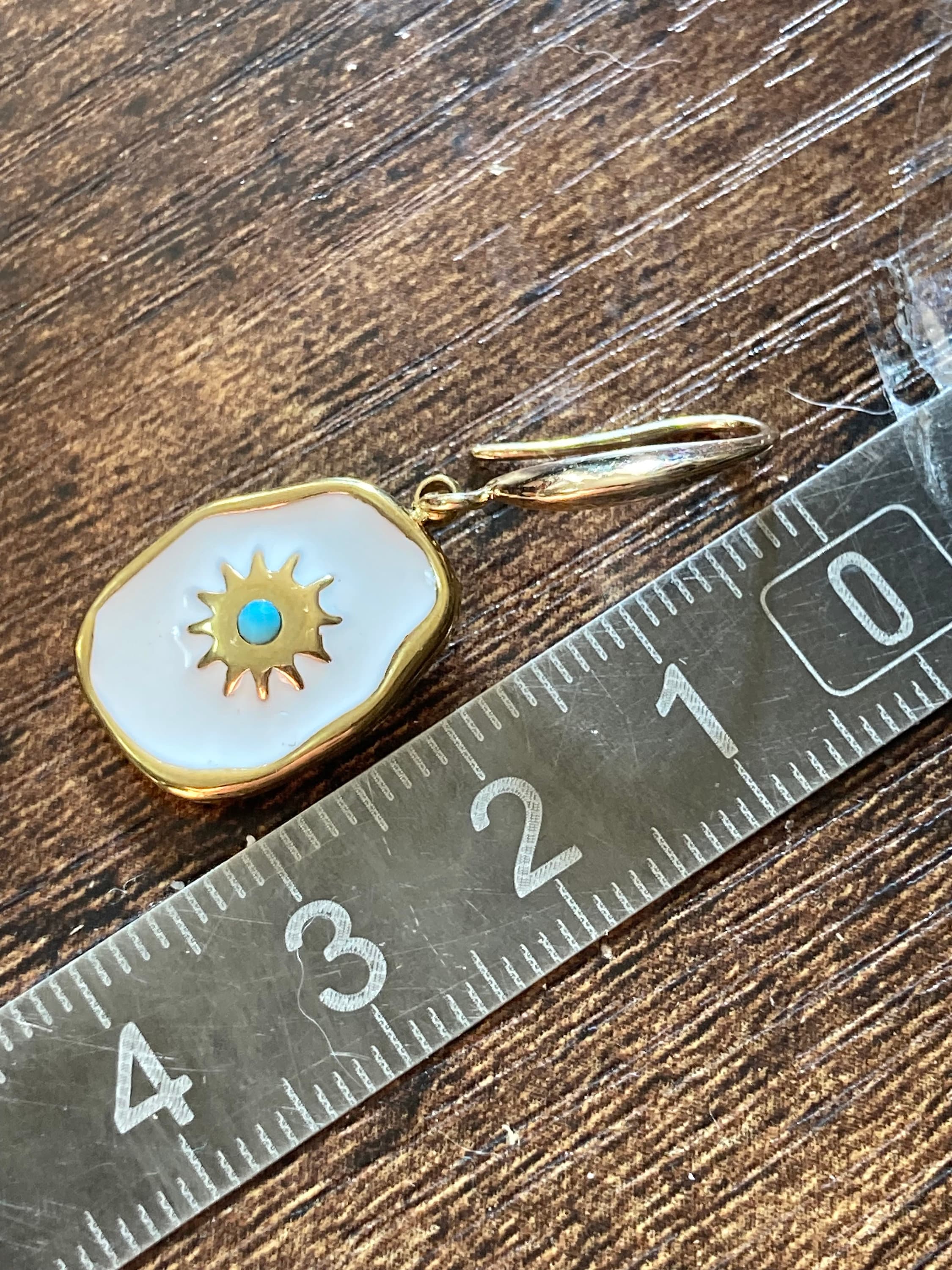 18k gold plated turquoise blue White enamel Victorian charm drop earrings