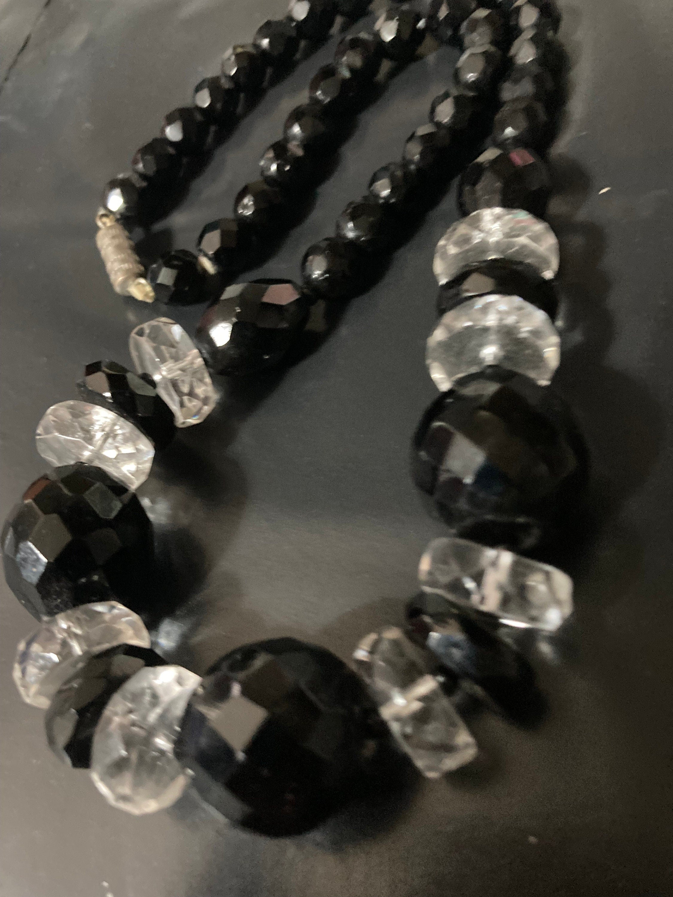 Art Deco Faceted Glass Beaded Necklace: 1920s Gatsby Diamante Detail