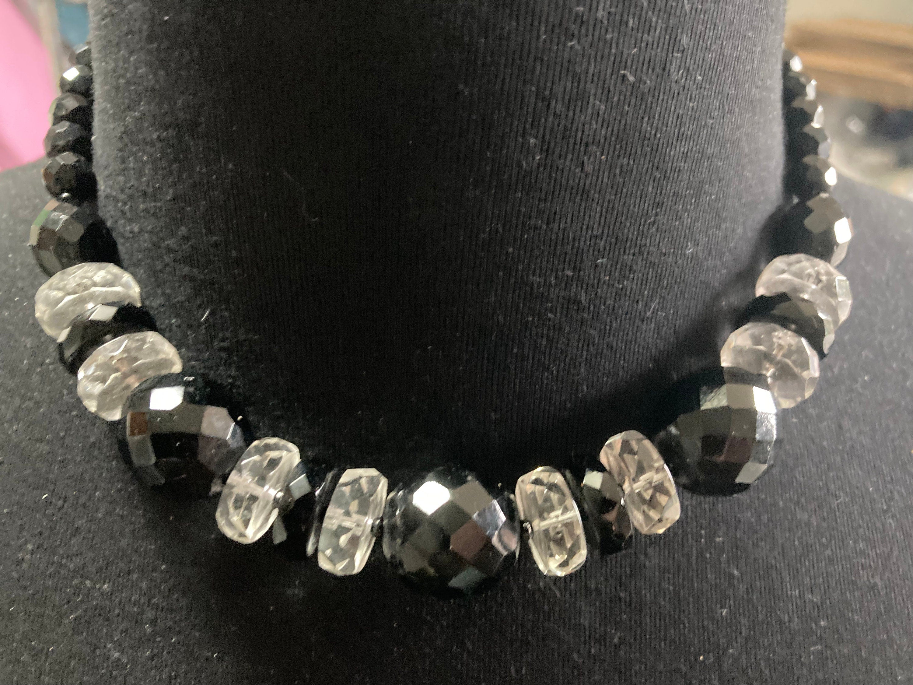Art Deco Faceted Glass Beaded Necklace: 1920s Gatsby Diamante Detail