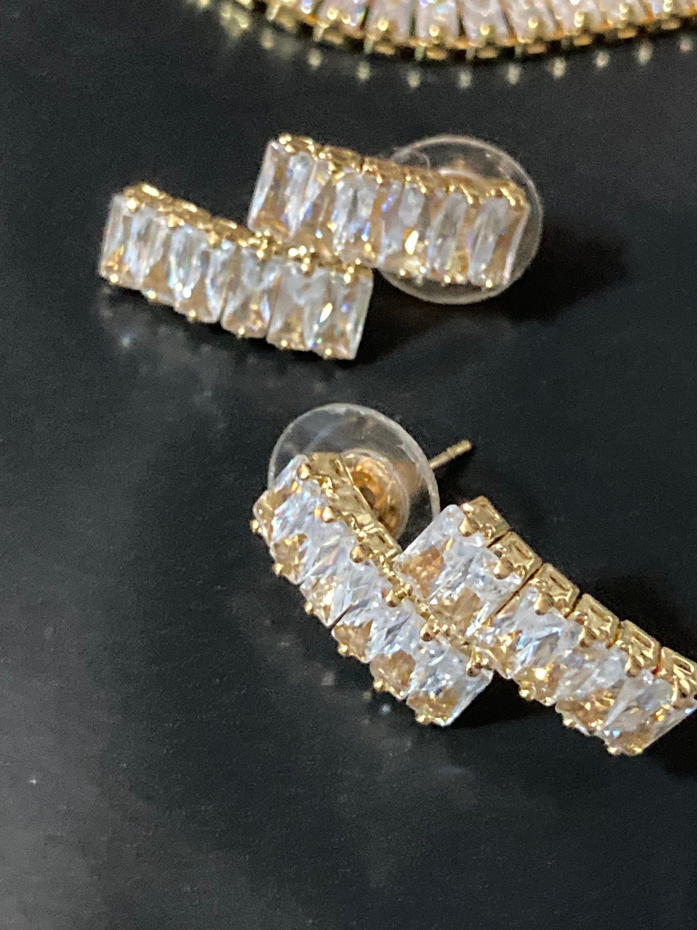Gold Plated CZ Crystal Jewelry Set: Necklace, Bracelet & Earrings