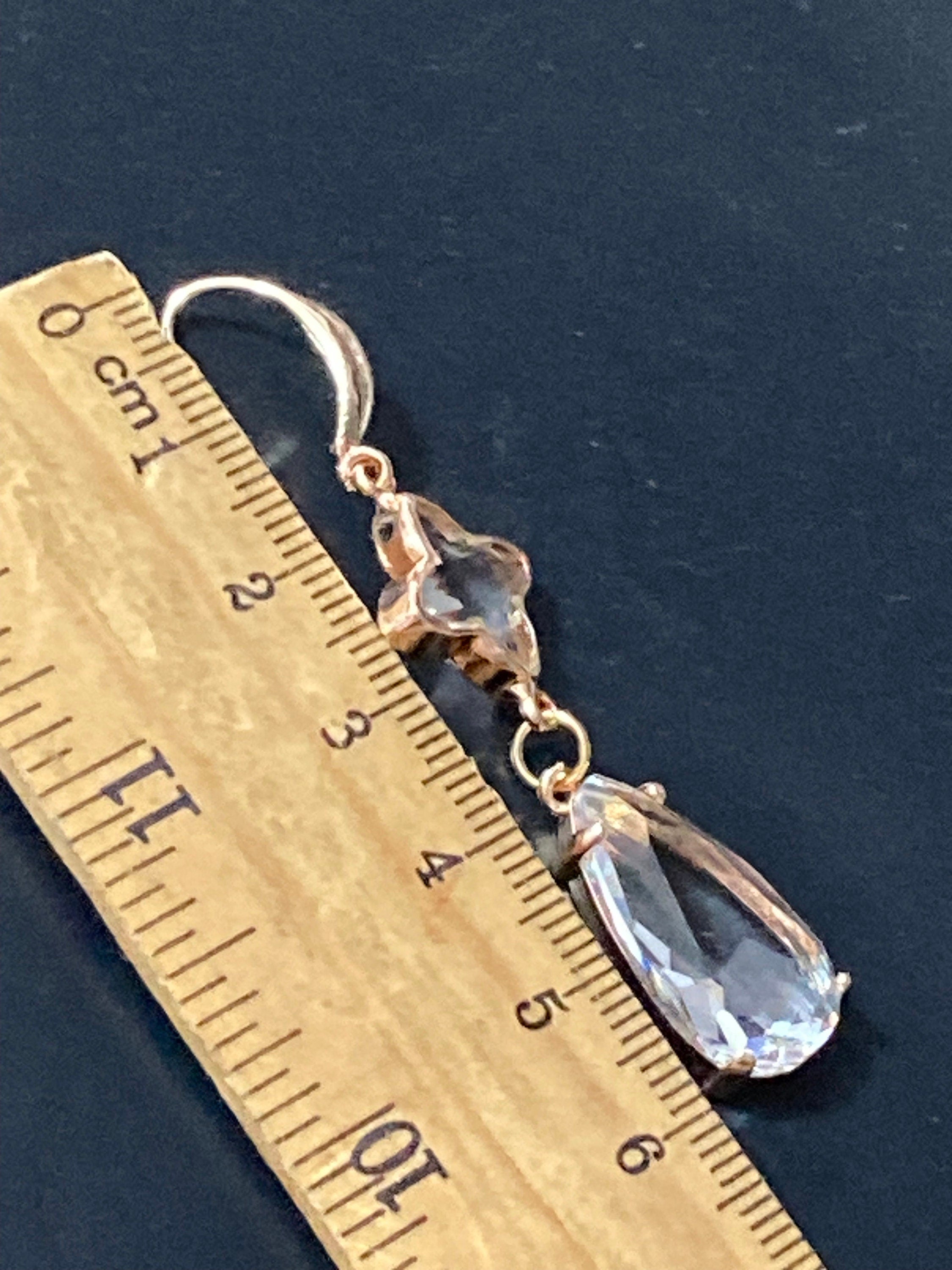 18k gold plated clear crystal teardrop clover charm dangly earrings pierced