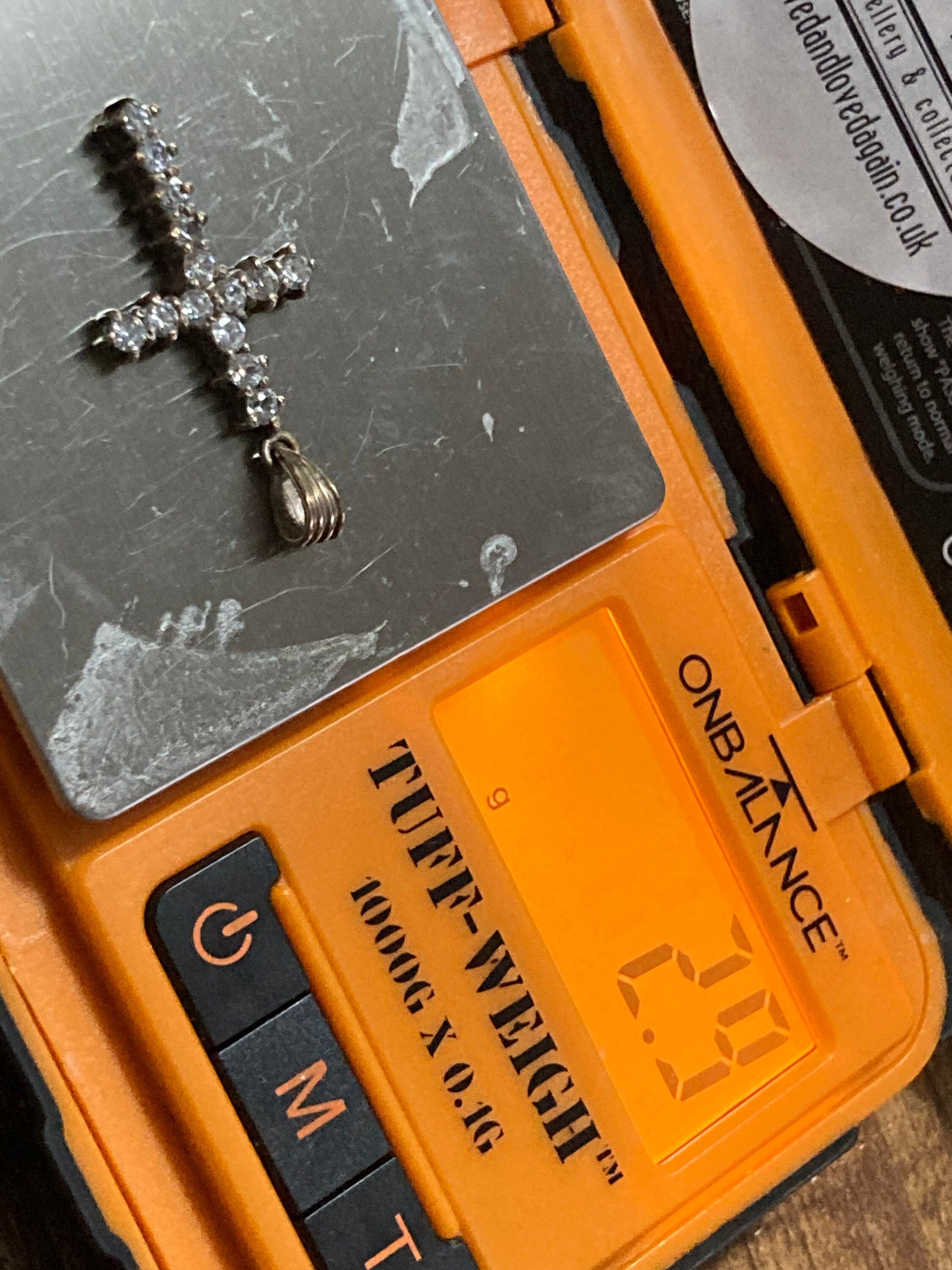 925 sterling silver clear gem set religious cross pendant 3.5cm