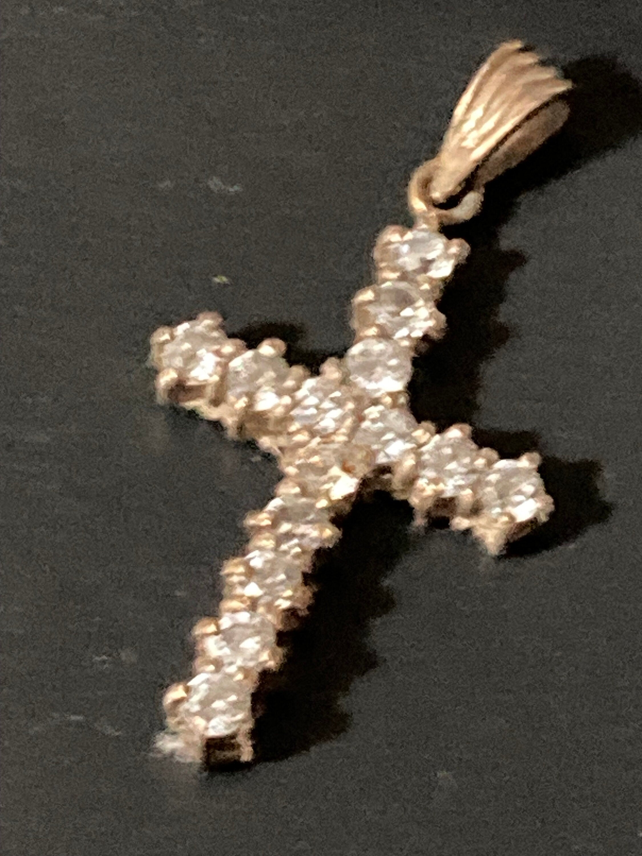 925 sterling silver clear gem set religious cross pendant 3.5cm