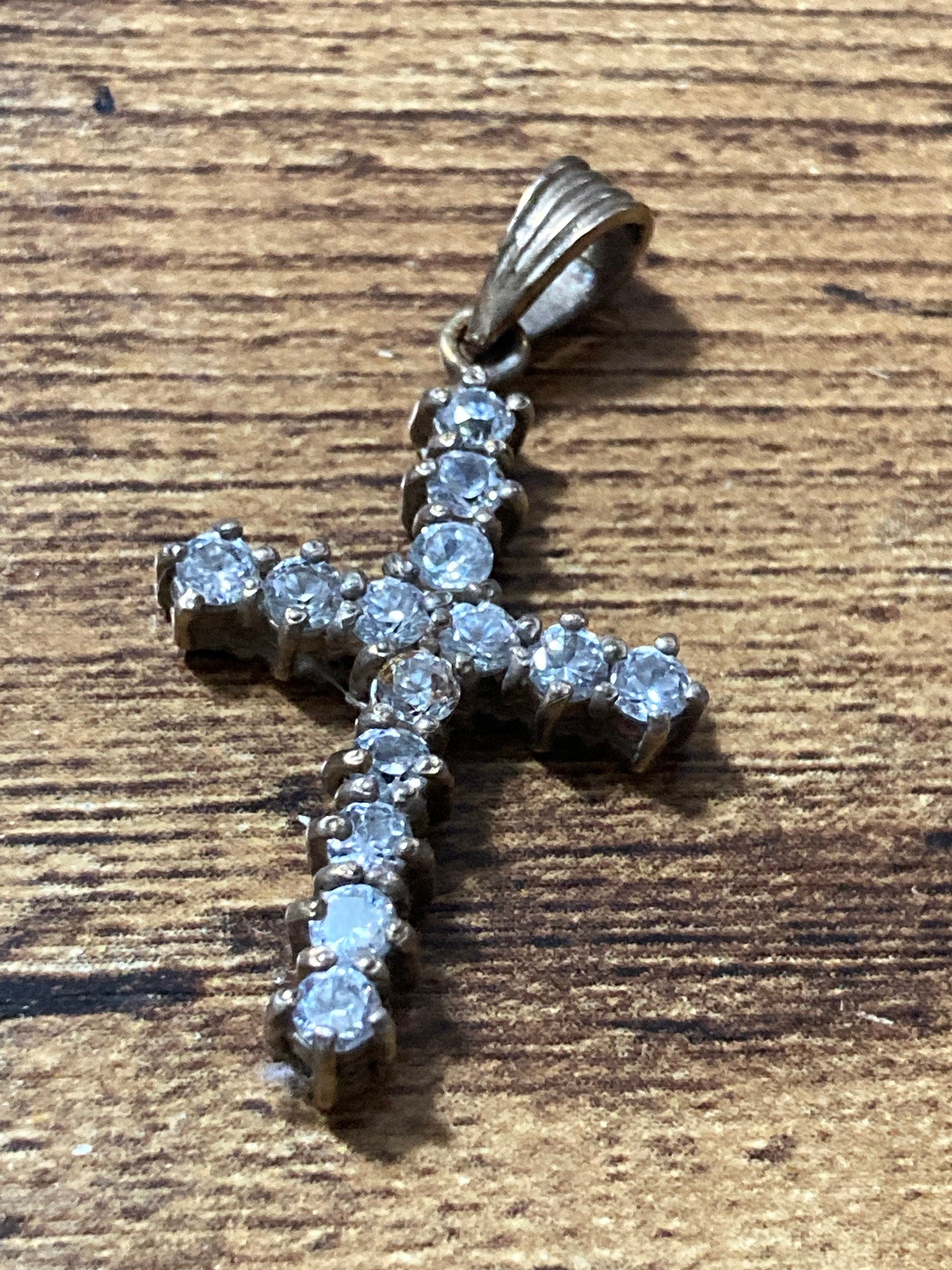 925 sterling silver clear gem set religious cross pendant 3.5cm