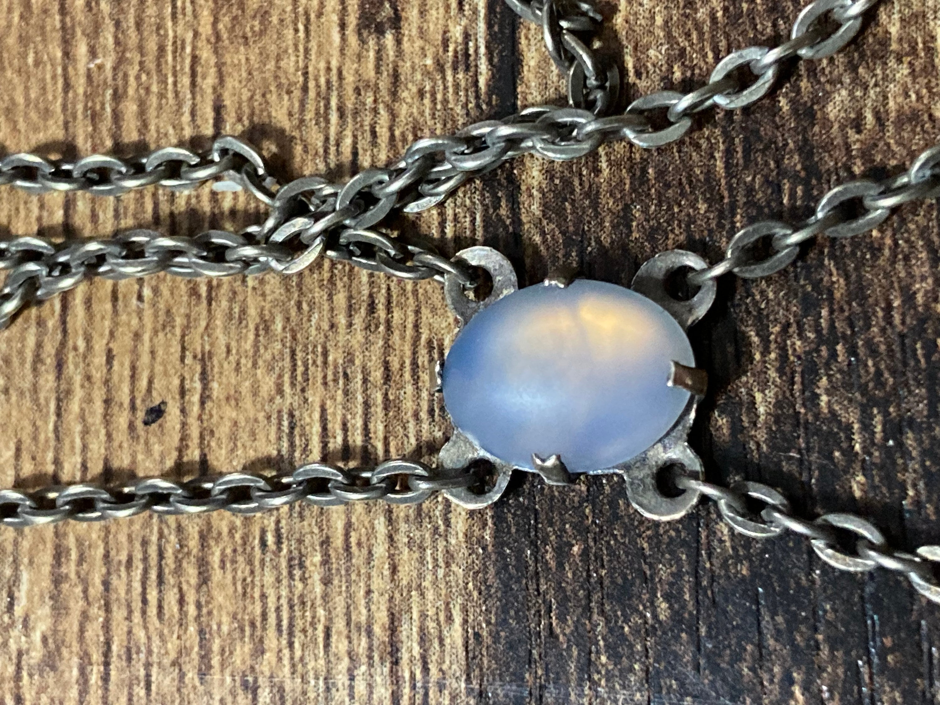 Antique part sterling silver 925 art nouveau lariat opaline pink gemstone drop necklace