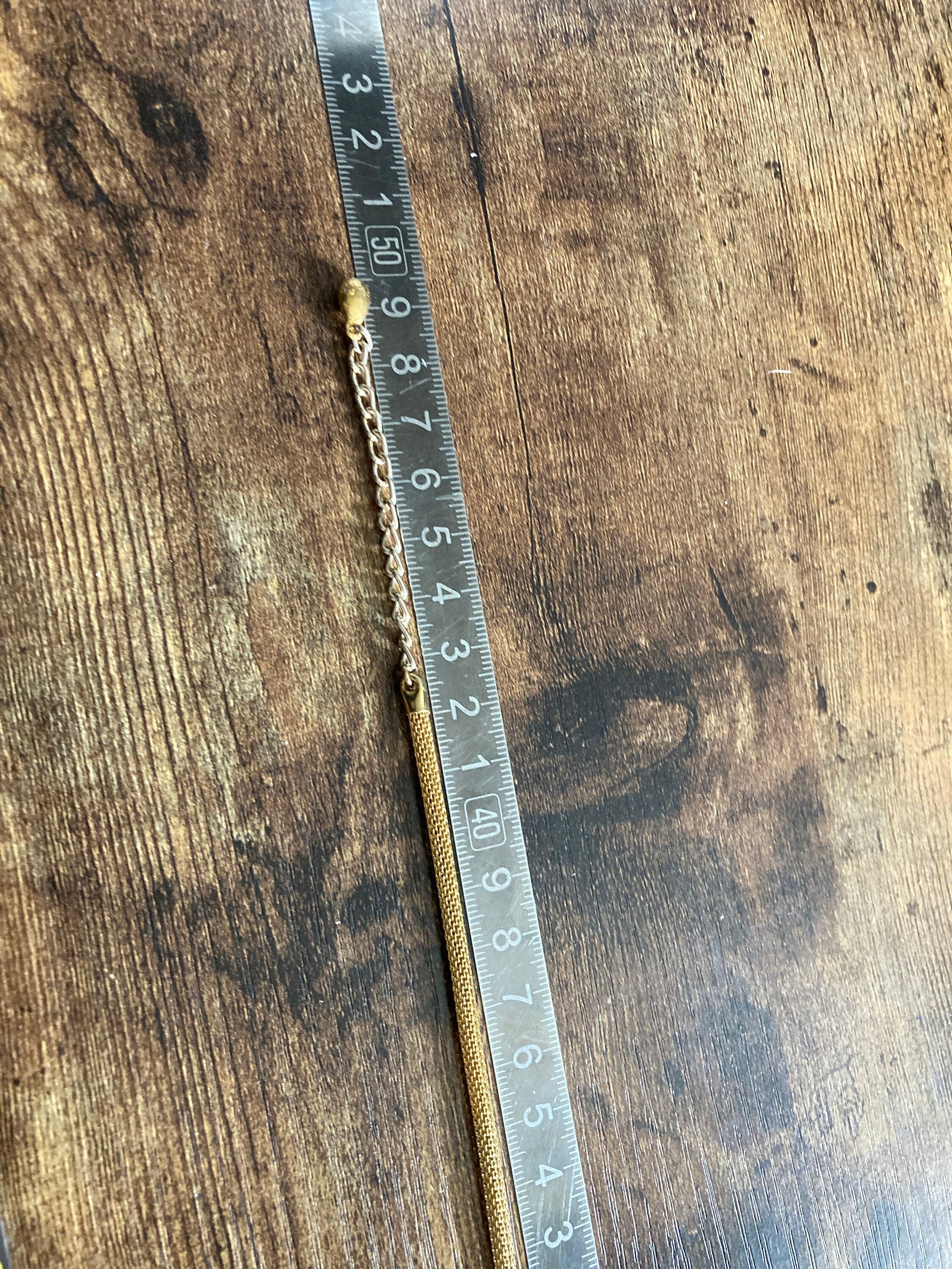 Vintage gold tone mesh lariat drop necklace with turquoise glass paste stones