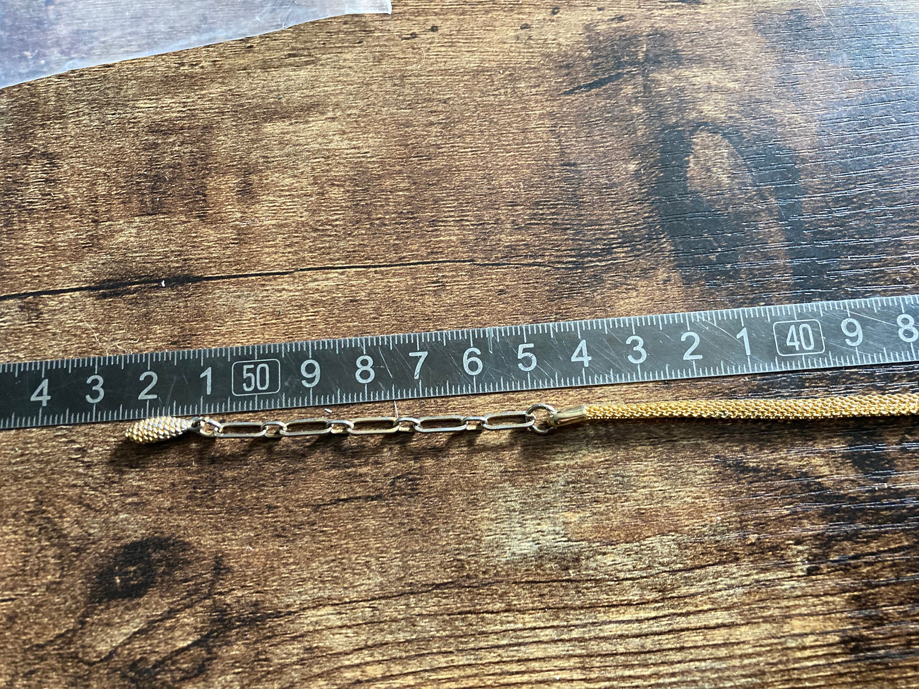 Vintage gold tone mesh lariat drop necklace with turquoise glass paste stones