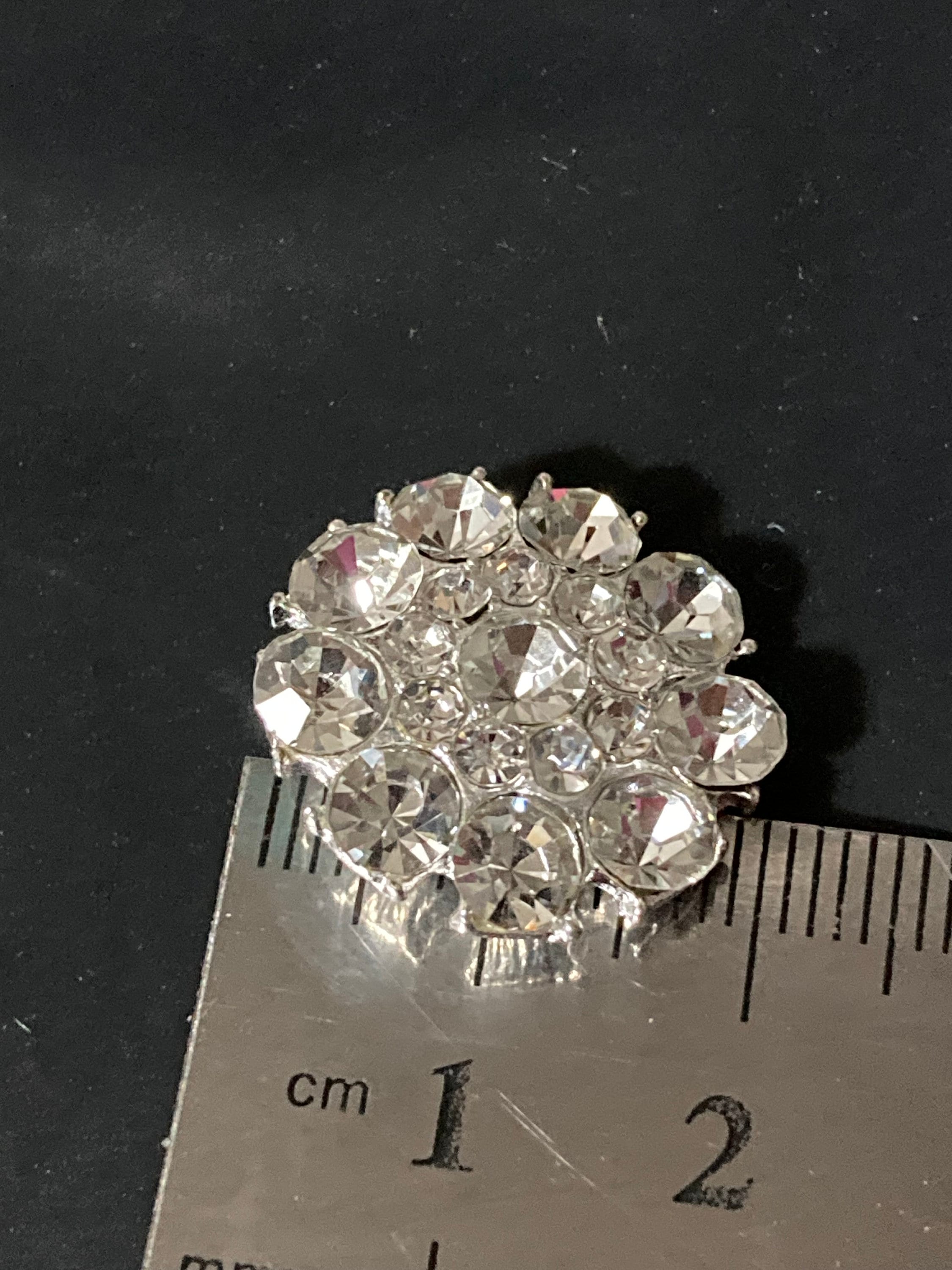 20mm Set of 5 round clear diamanté rhinestone low domed buttons silver tone