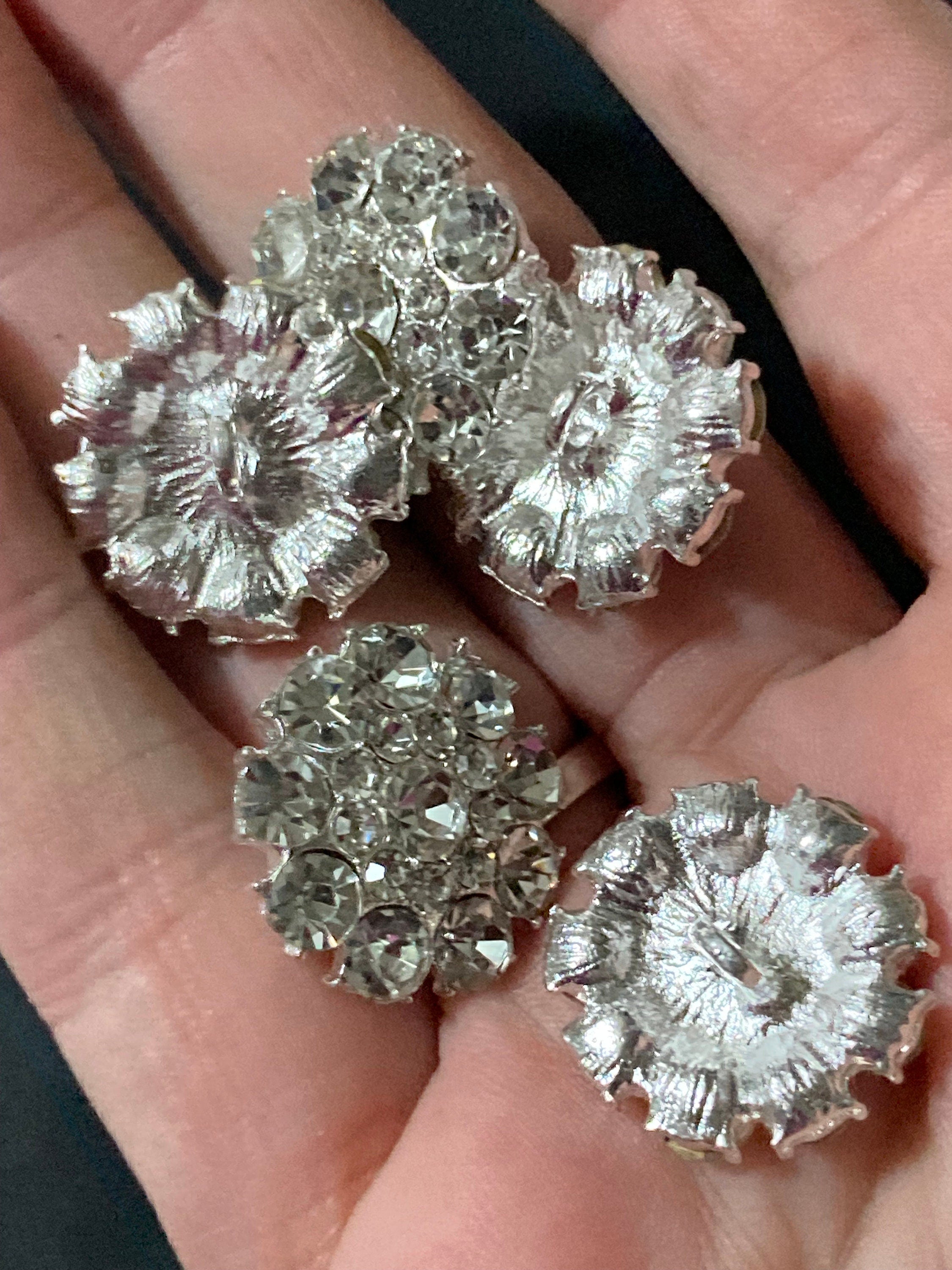 20mm Set of 5 round clear diamanté rhinestone low domed buttons silver tone